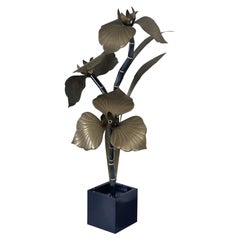 Seldom 1970s Palm Floor Lamp-Brass and Dark Blue Lacquer-France Seldom 1970s Palm Floor Lamp-Brass and Dark Blue Lacquer-France