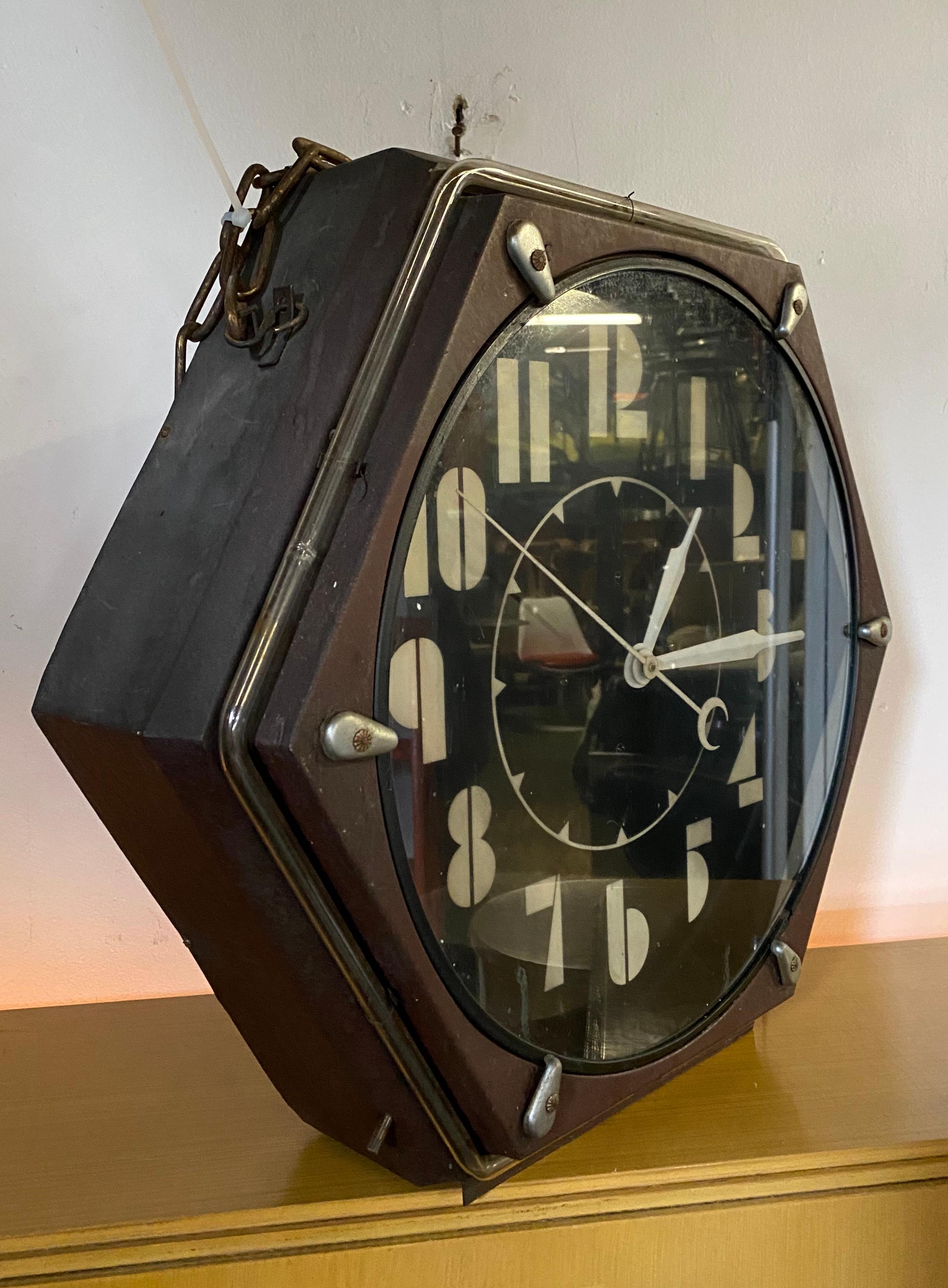 American Seldom Seen Art Deco Neon Hexagon Clock, 'The Electric Clock Co. Cleveland