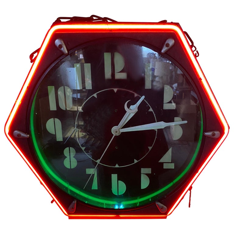 Seldom Seen Art Deco Neon Hexagon Clock, 
