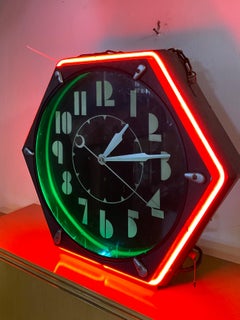 Seldom Seen Art Deco Neon Hexagon Clock, 'The Electric Clock Co. Cleveland