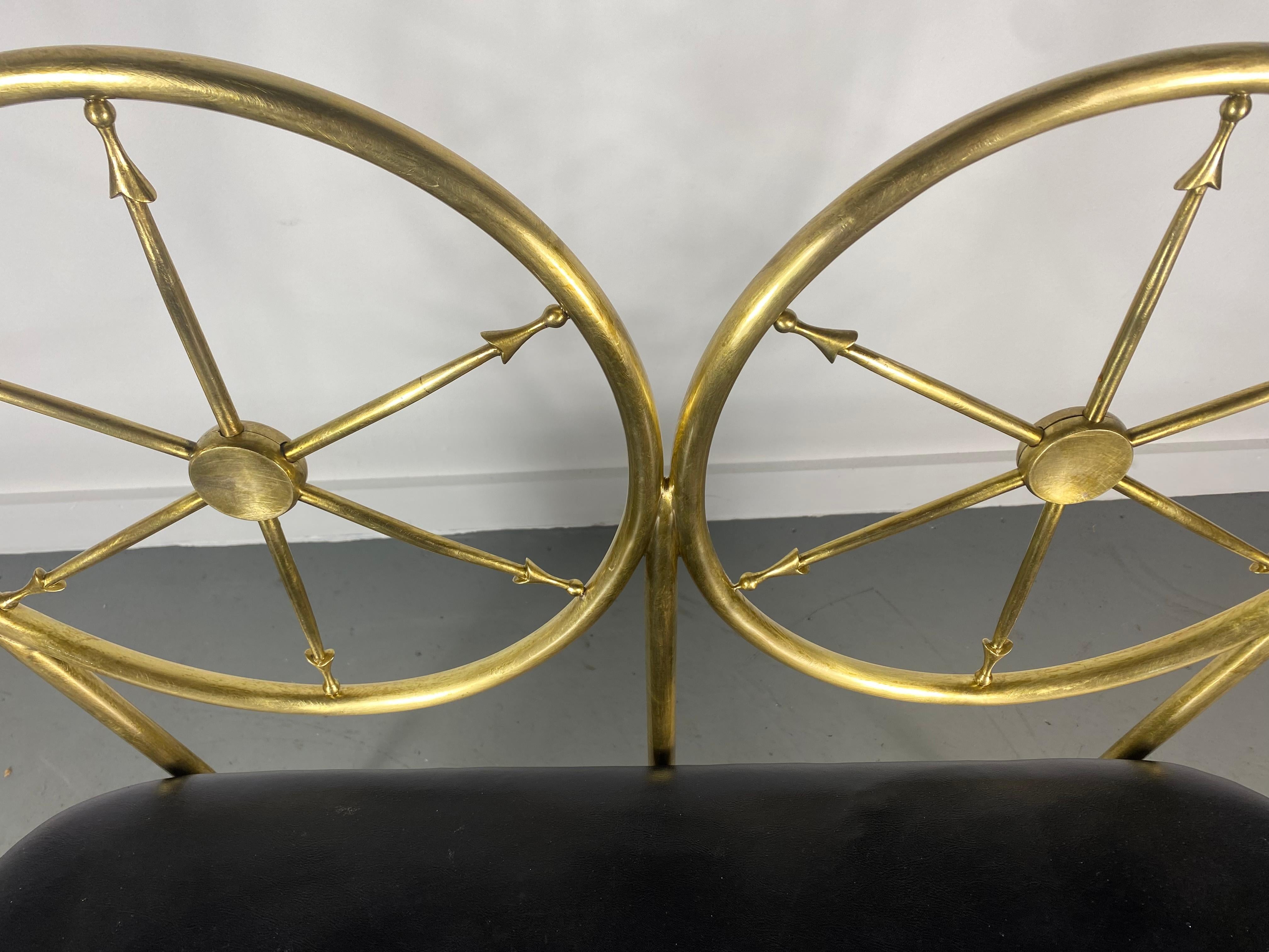 Seldom Seen Brass Compass 2-Seat Bench Manner of Gio Point, Italy For Sale 5