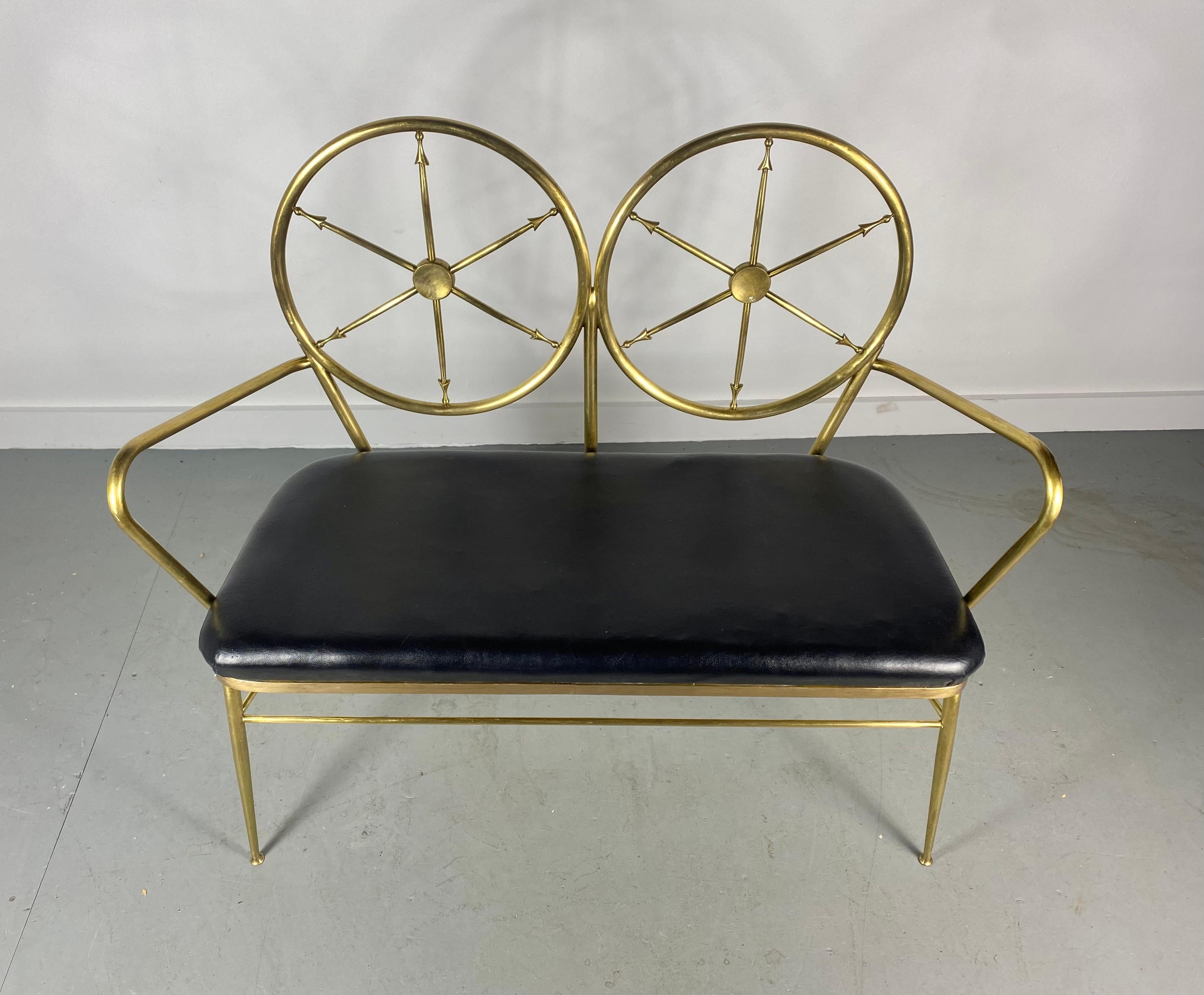 Seldom Seen Brass Compass 2-Seat Bench Manner of Gio Point, Italy For Sale 6