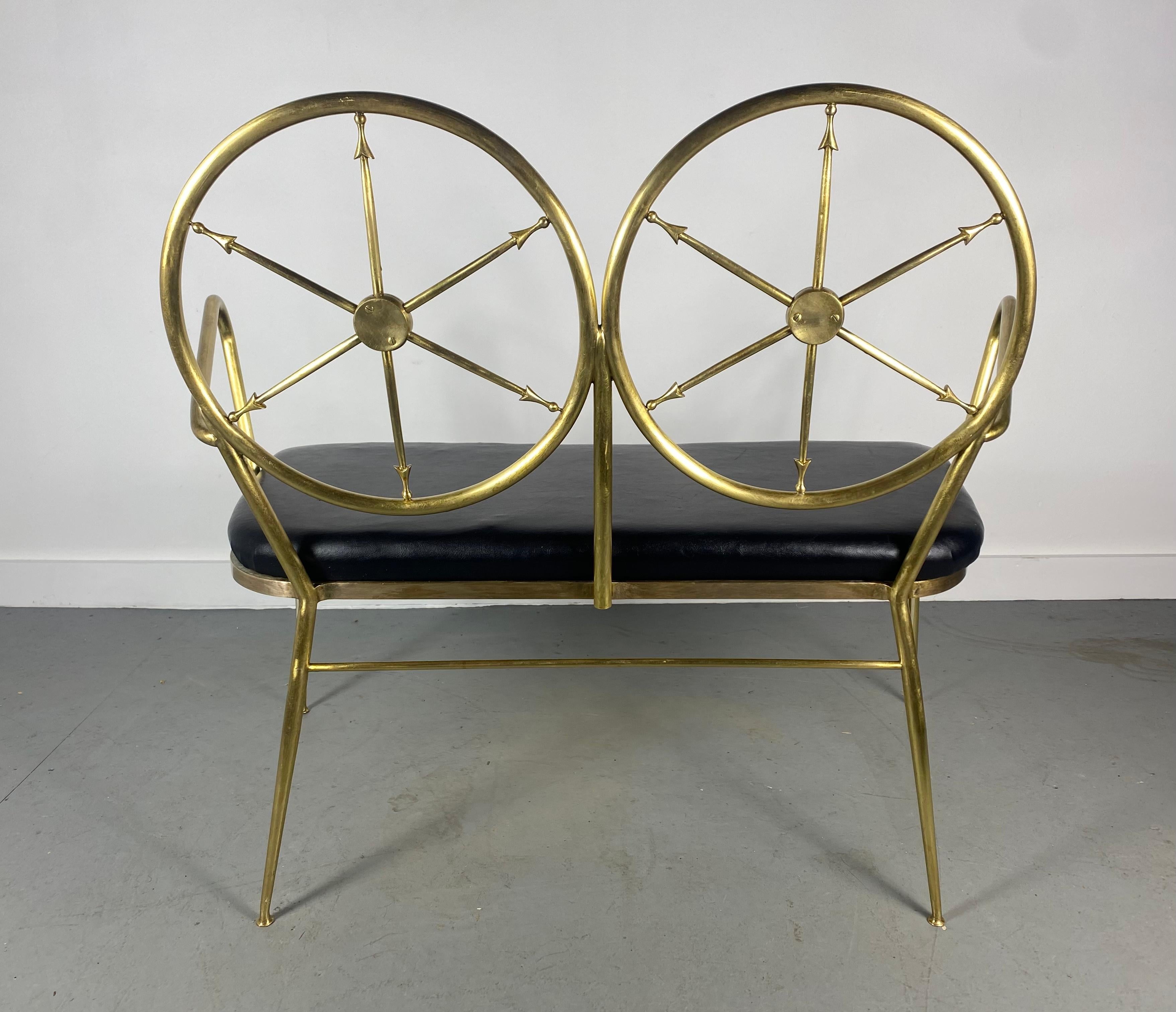 Mid-20th Century Seldom Seen Brass Compass 2-Seat Bench Manner of Gio Point, Italy For Sale