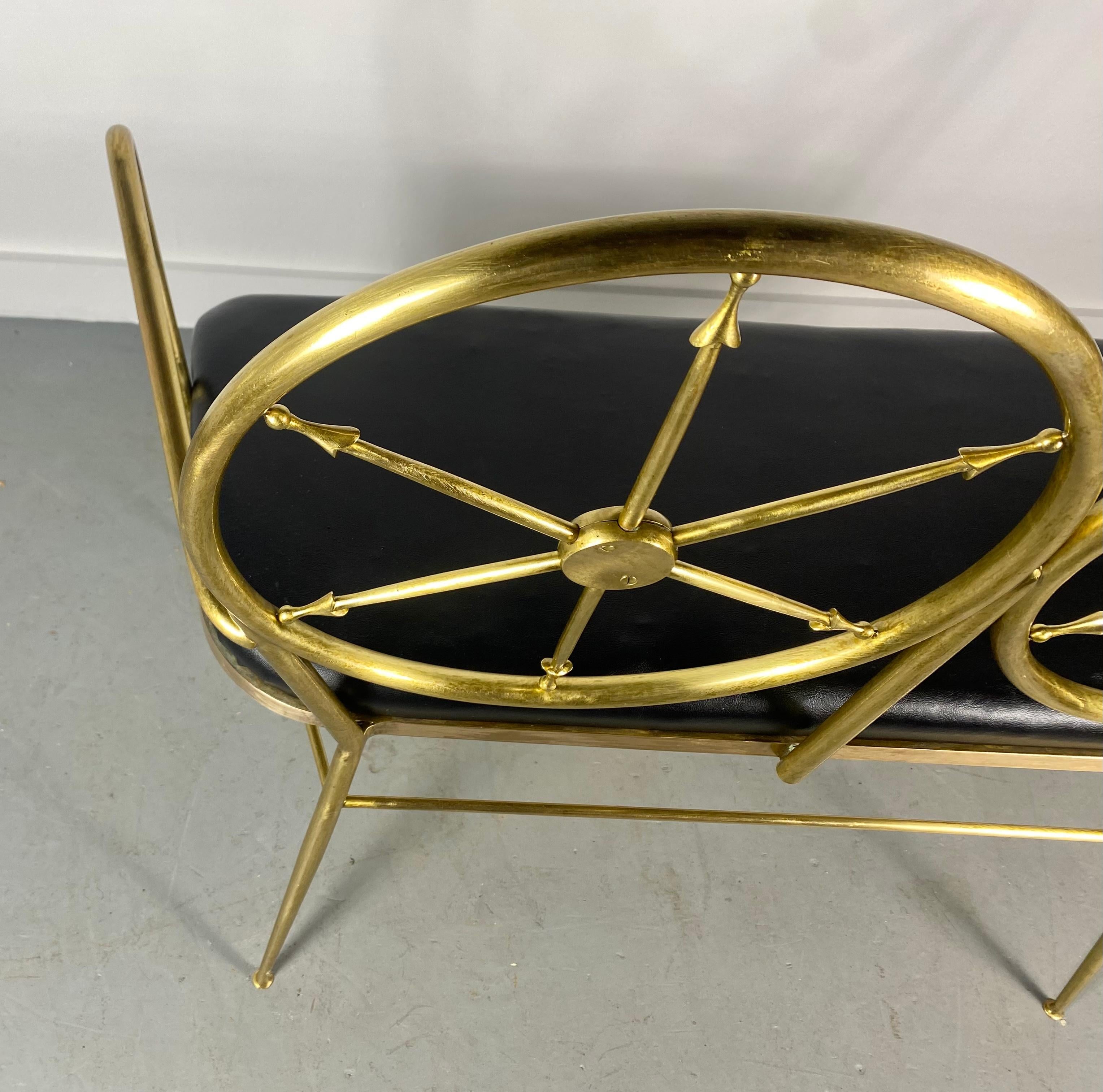 Seldom Seen Brass Compass 2-Seat Bench Manner of Gio Point, Italy For Sale 1