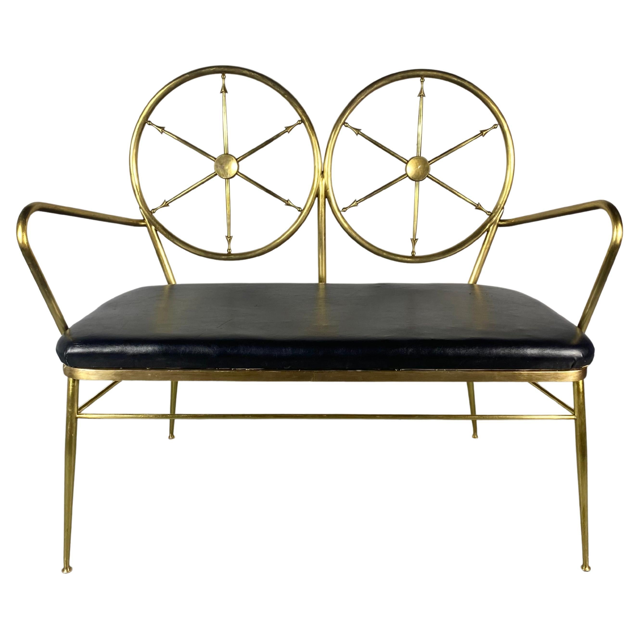 Seldom Seen Brass Compass 2-Seat Bench Manner of Gio Point, Italy For Sale