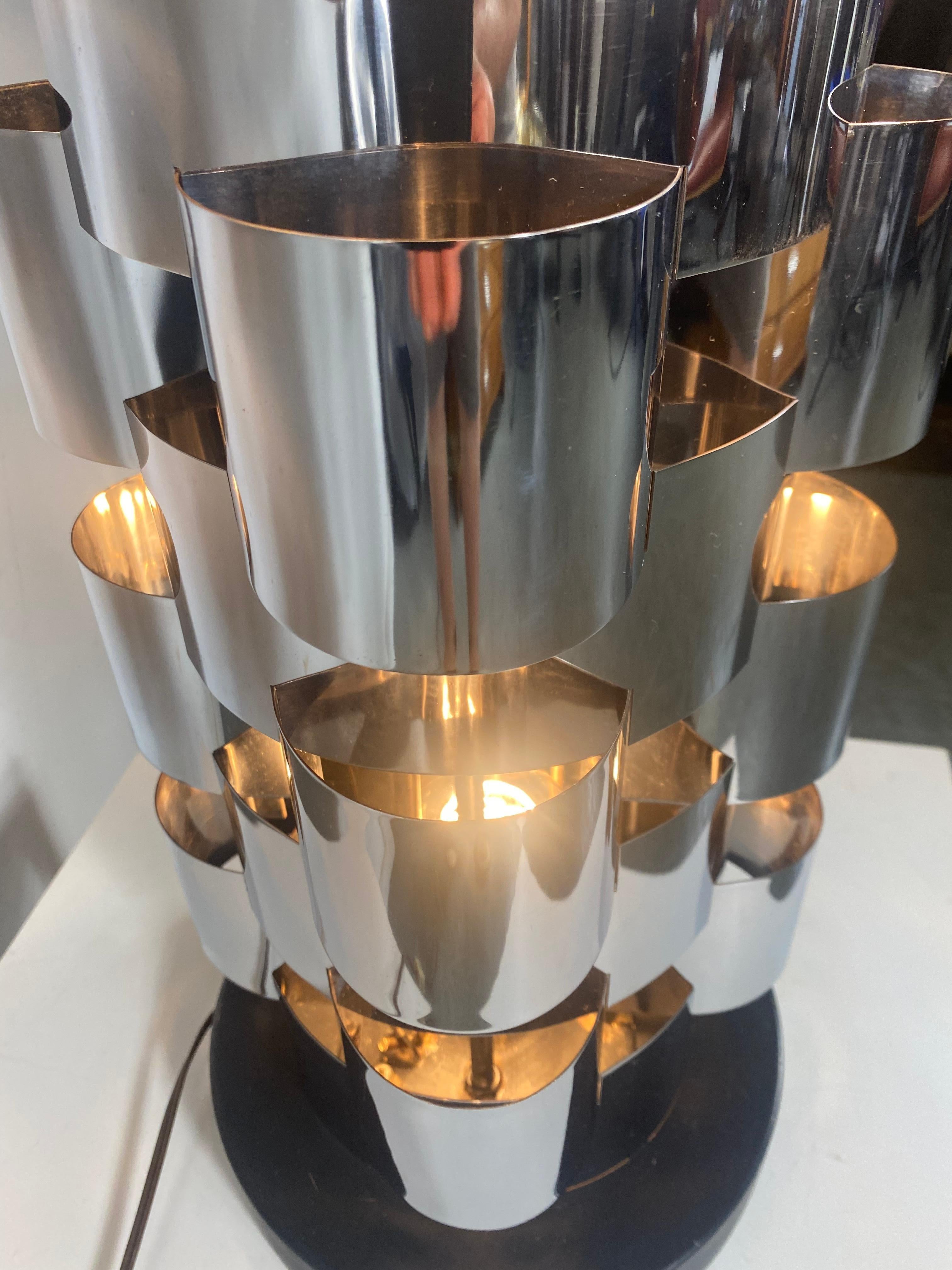 Seldom Seen Curtis Jere Chrome Weave Brutalist Table Lamp / Chrome Shade 5