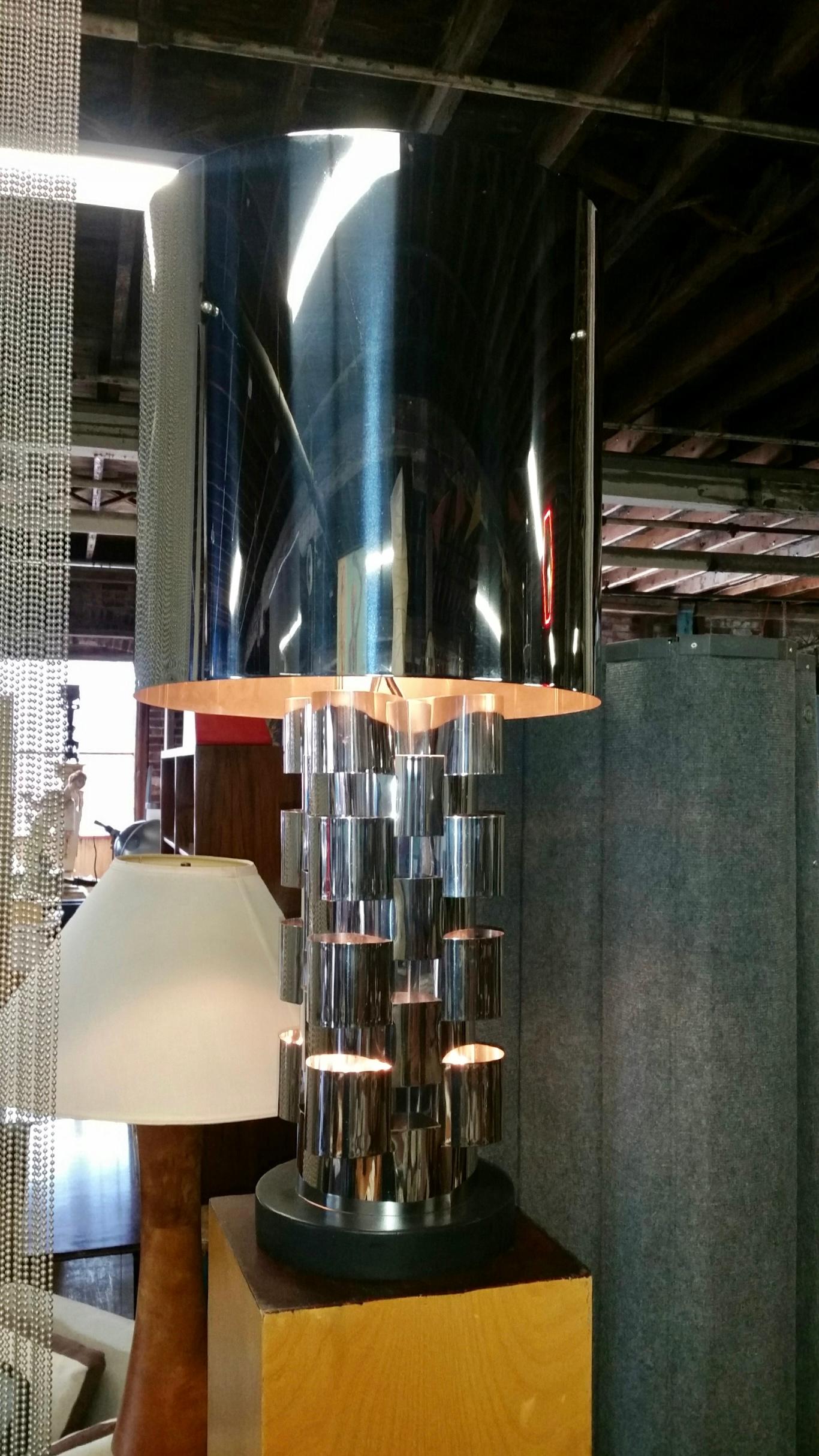 Seldom Seen Curtis Jere Chrome Weave Brutalist Table Lamp / Chrome Shade In Good Condition In Buffalo, NY