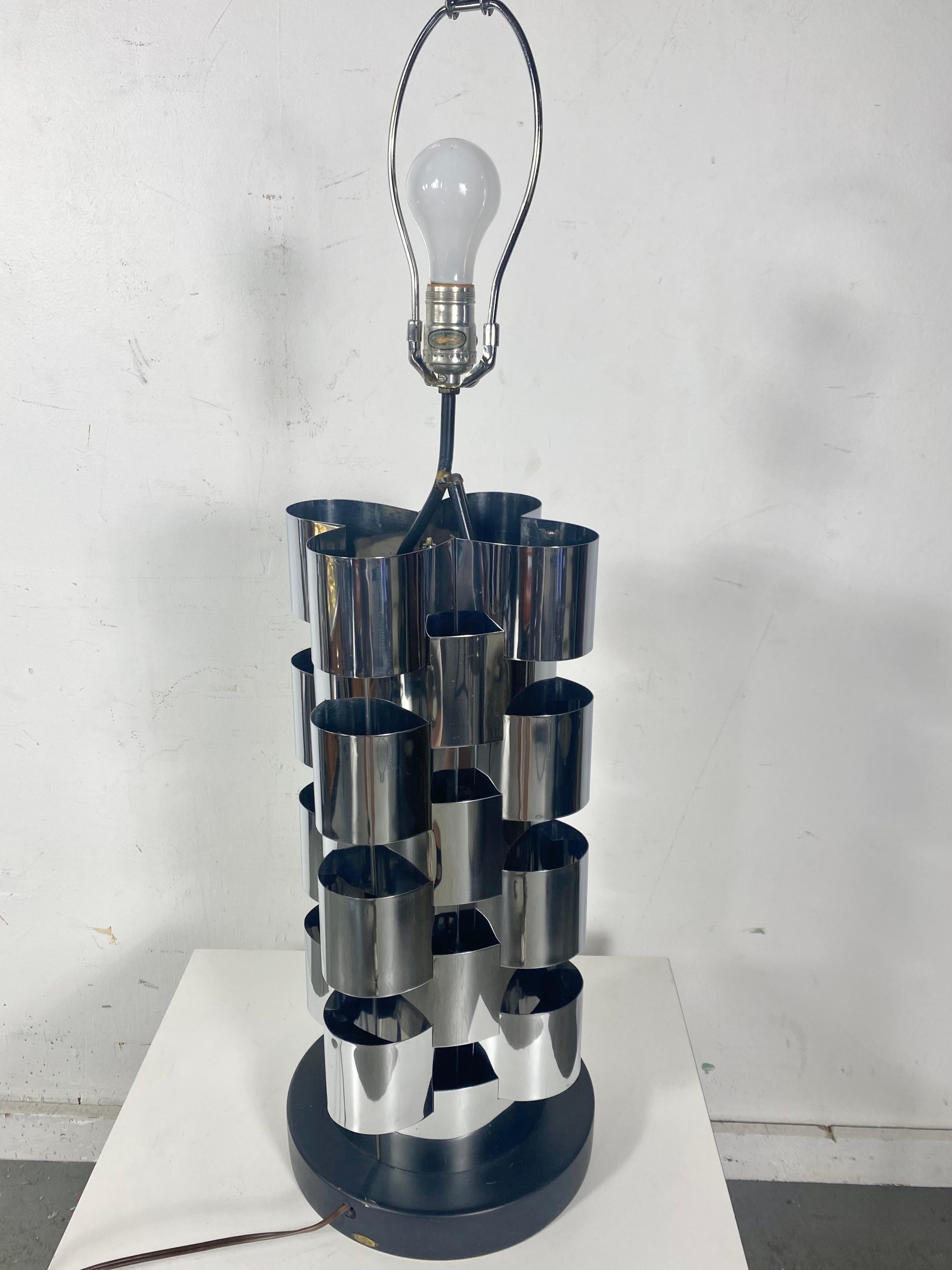 Late 20th Century Seldom Seen Curtis Jere Chrome Weave Brutalist Table Lamp / Chrome Shade