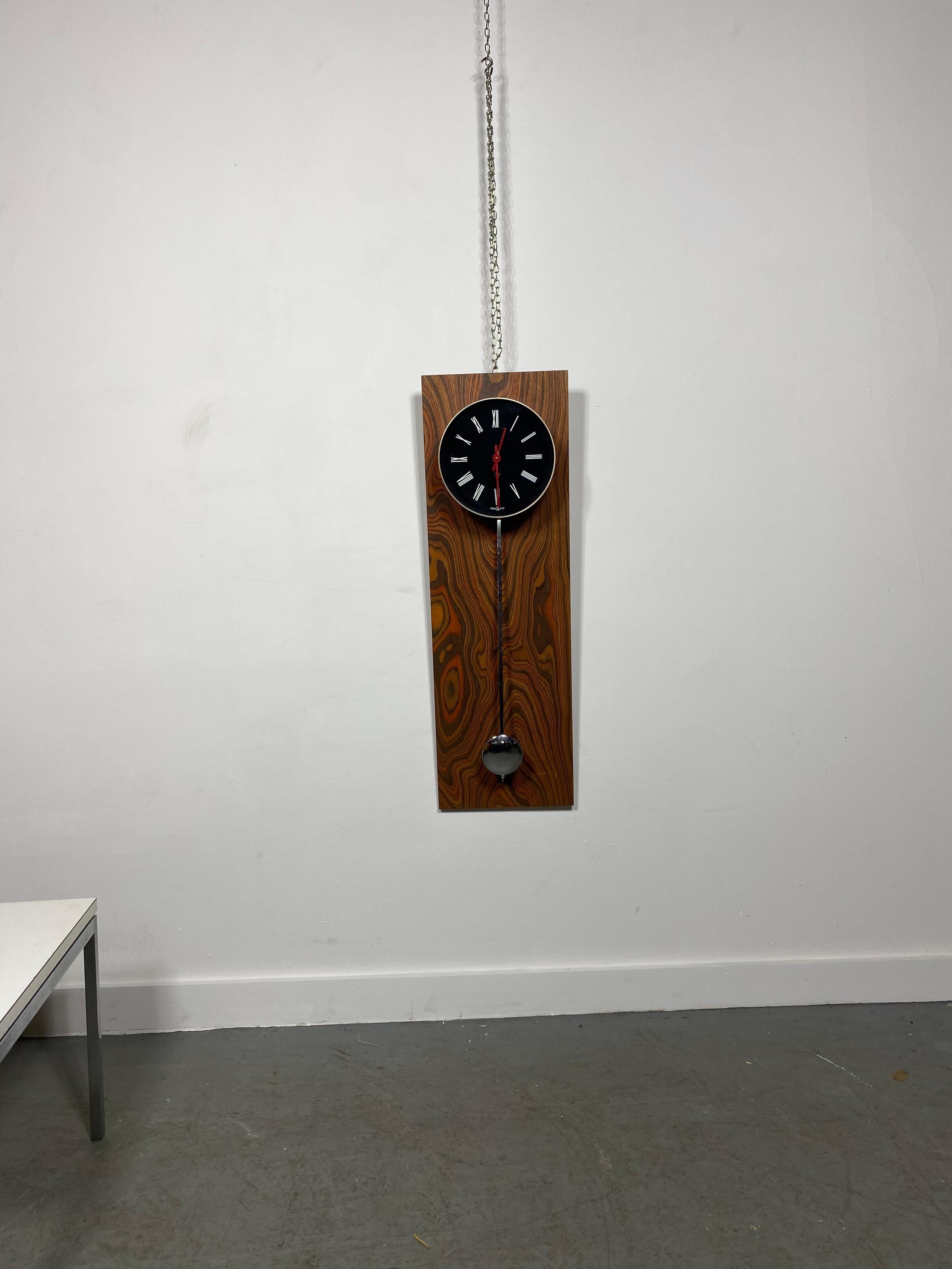 Late 20th Century Seldom Seen Exotic Wood Modernist Wall Clock by Howard Miller
