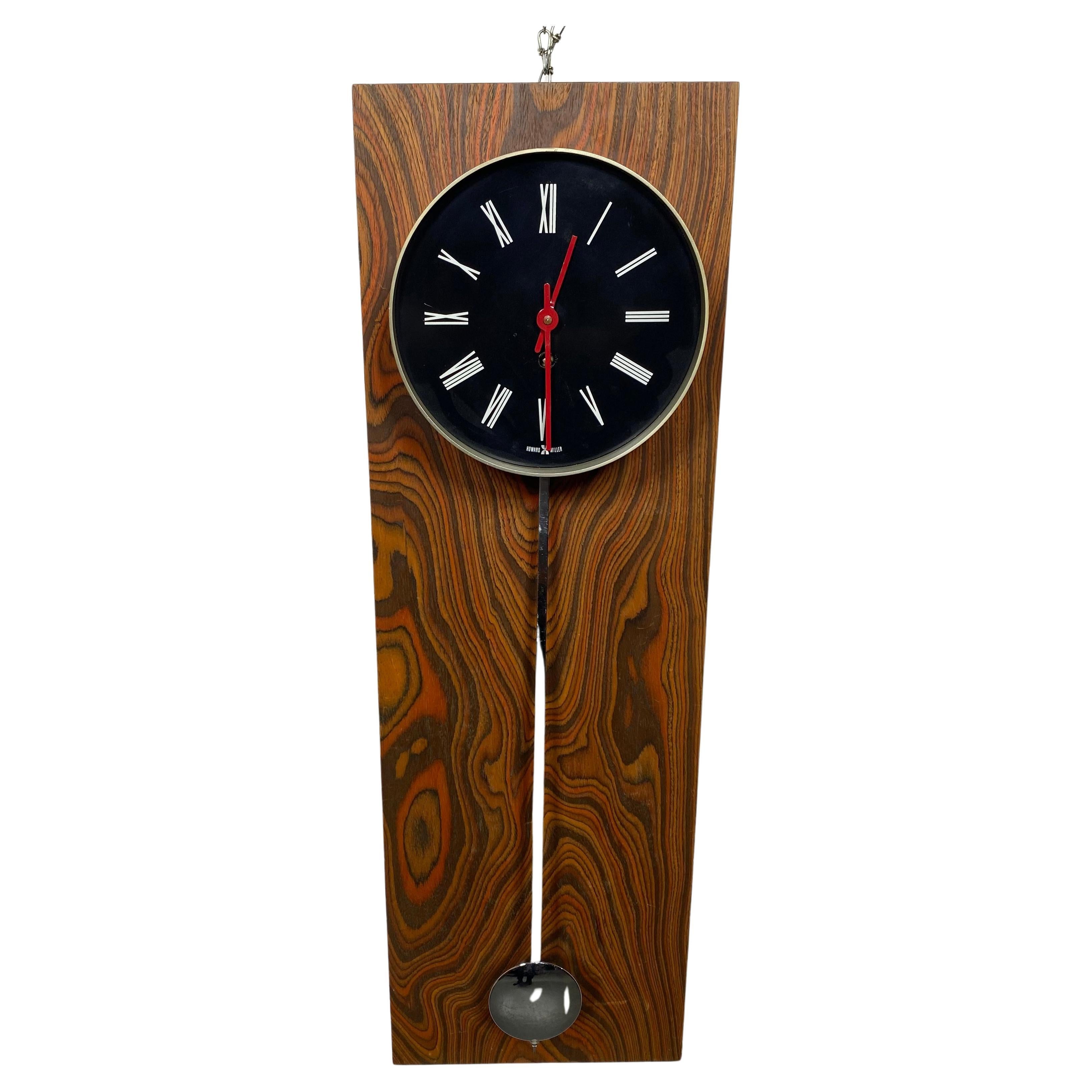 Seldom Seen Exotic Wood Modernist Wall Clock by Howard Miller