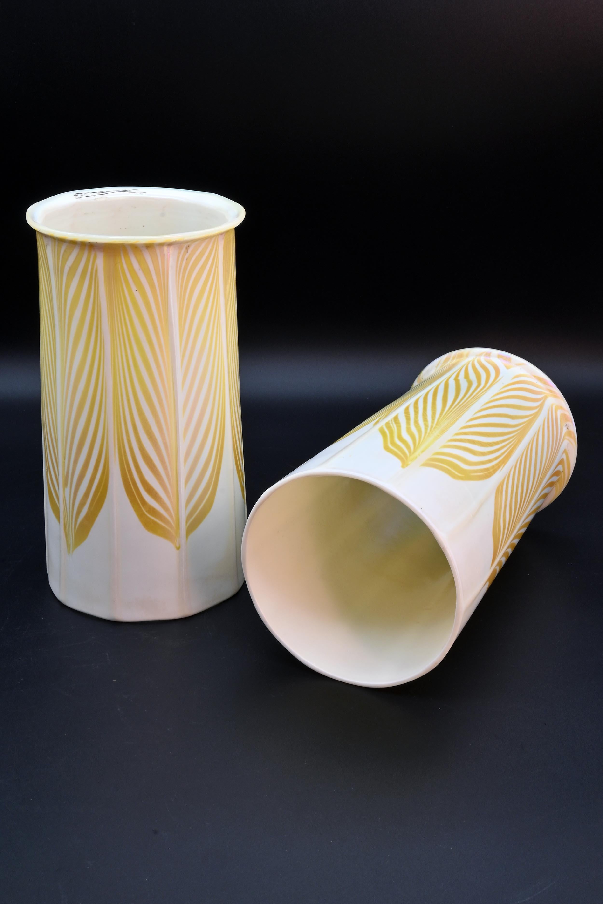 Early 20th Century Seldom Seen Golden Pulled Feather Quezal American Art Glass Shades For Sale