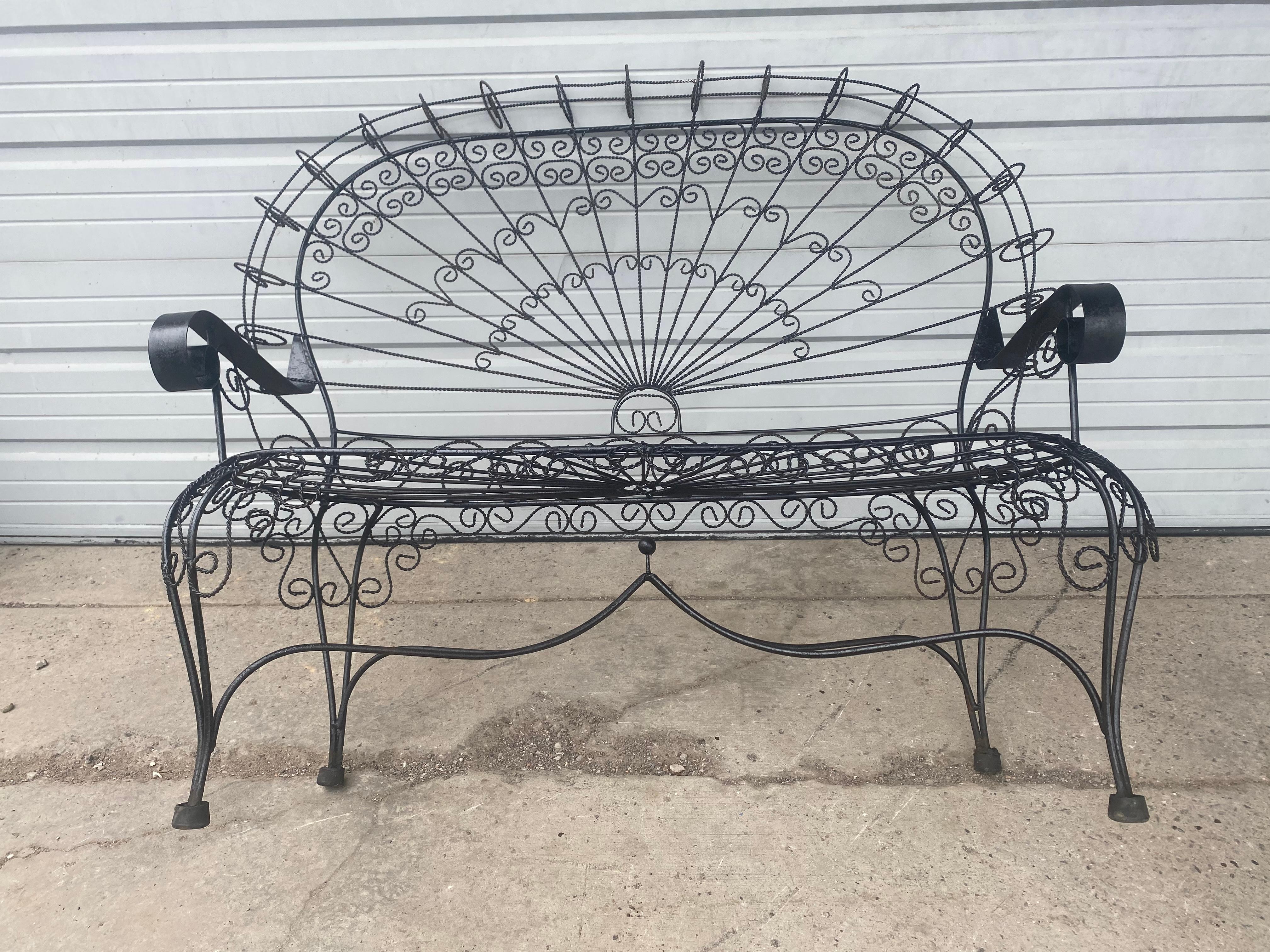 Mid-Century Modern Seldom Seen John Salterini Iron Peacock Garden Bench / Love Seat