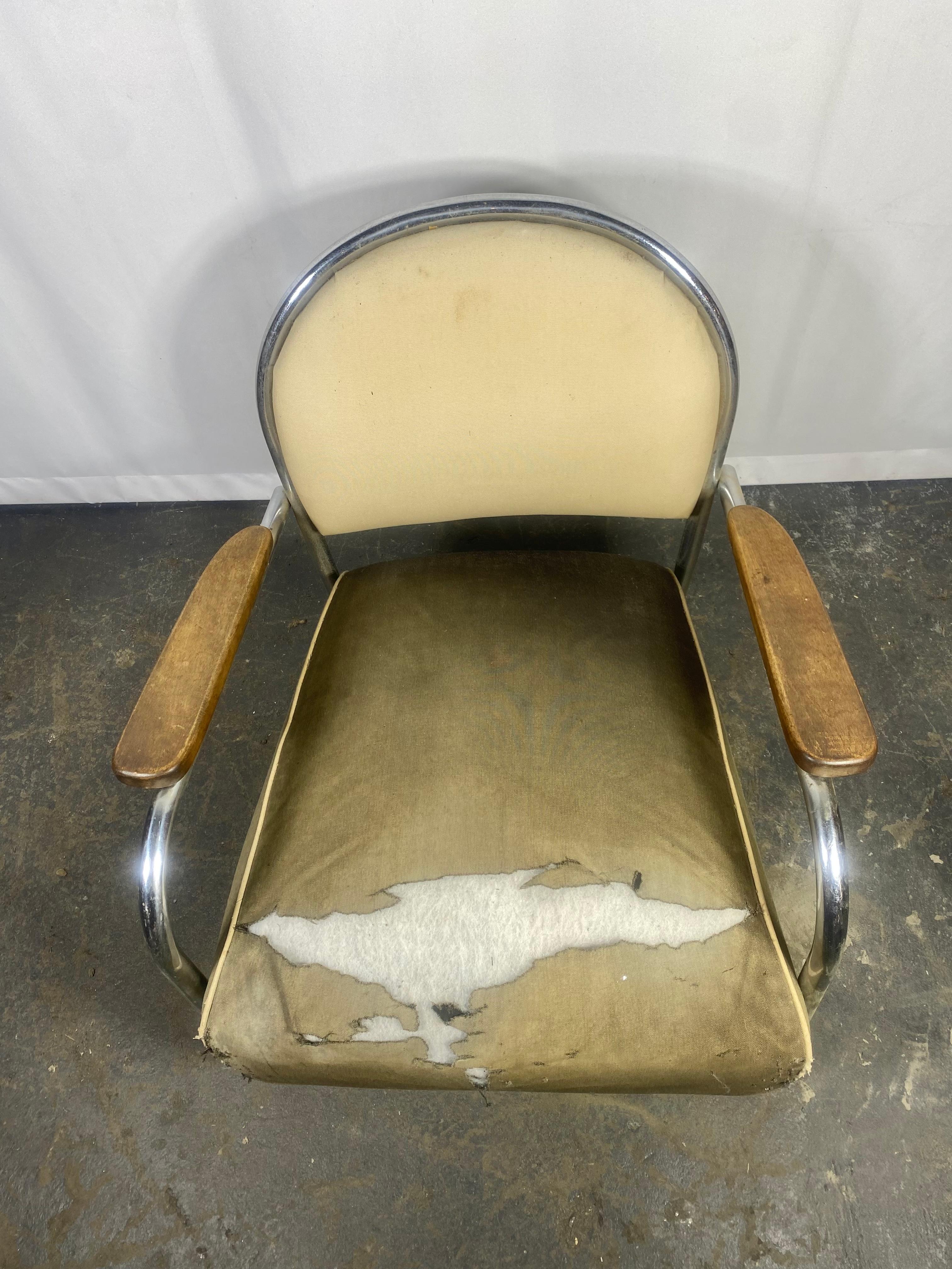 Seldom seen Kem Weber / Lloyds,  Chromed Steel Art Deco Lounge Chair c 1934  For Sale 1