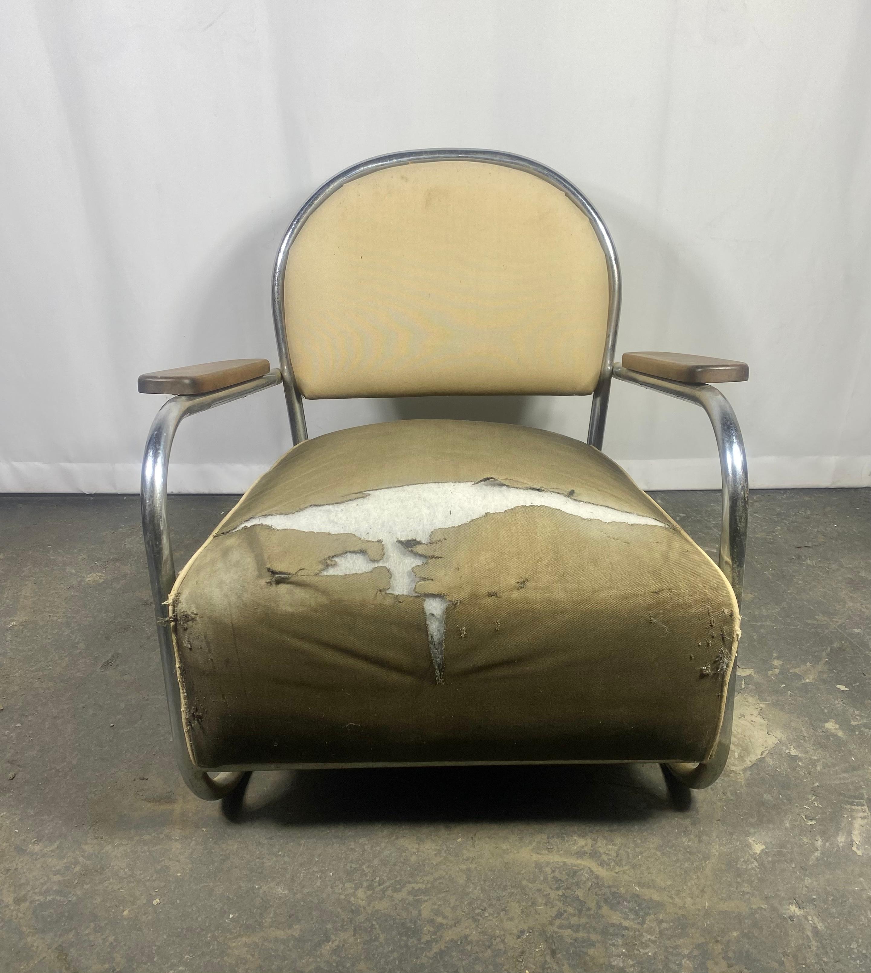 Seldom seen Kem Weber / Lloyds,  Chromed Steel Art Deco Lounge Chair c 1934  1