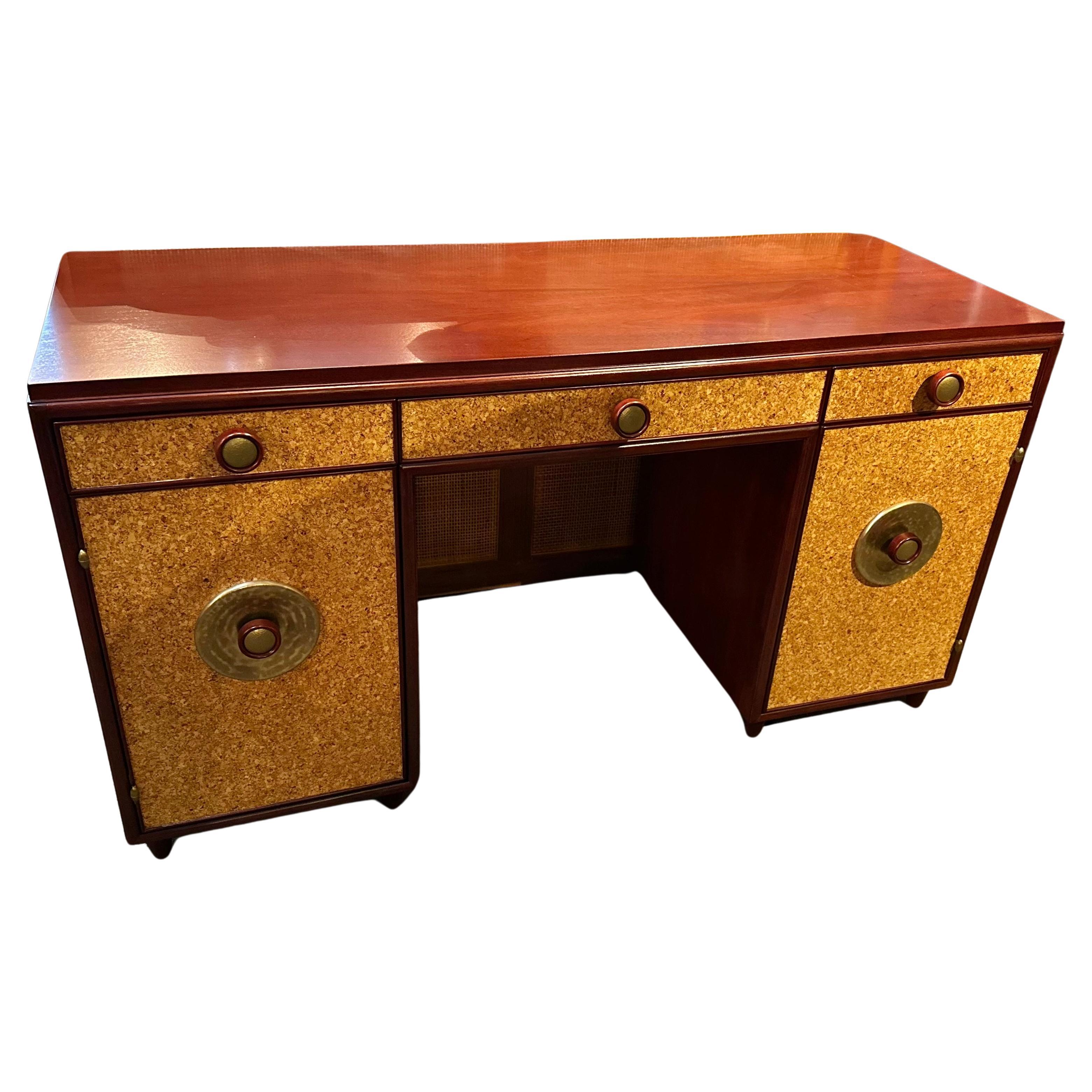 Seldom seen Mahogany and Cork Desk by Paul Frankl for Johnson For Sale