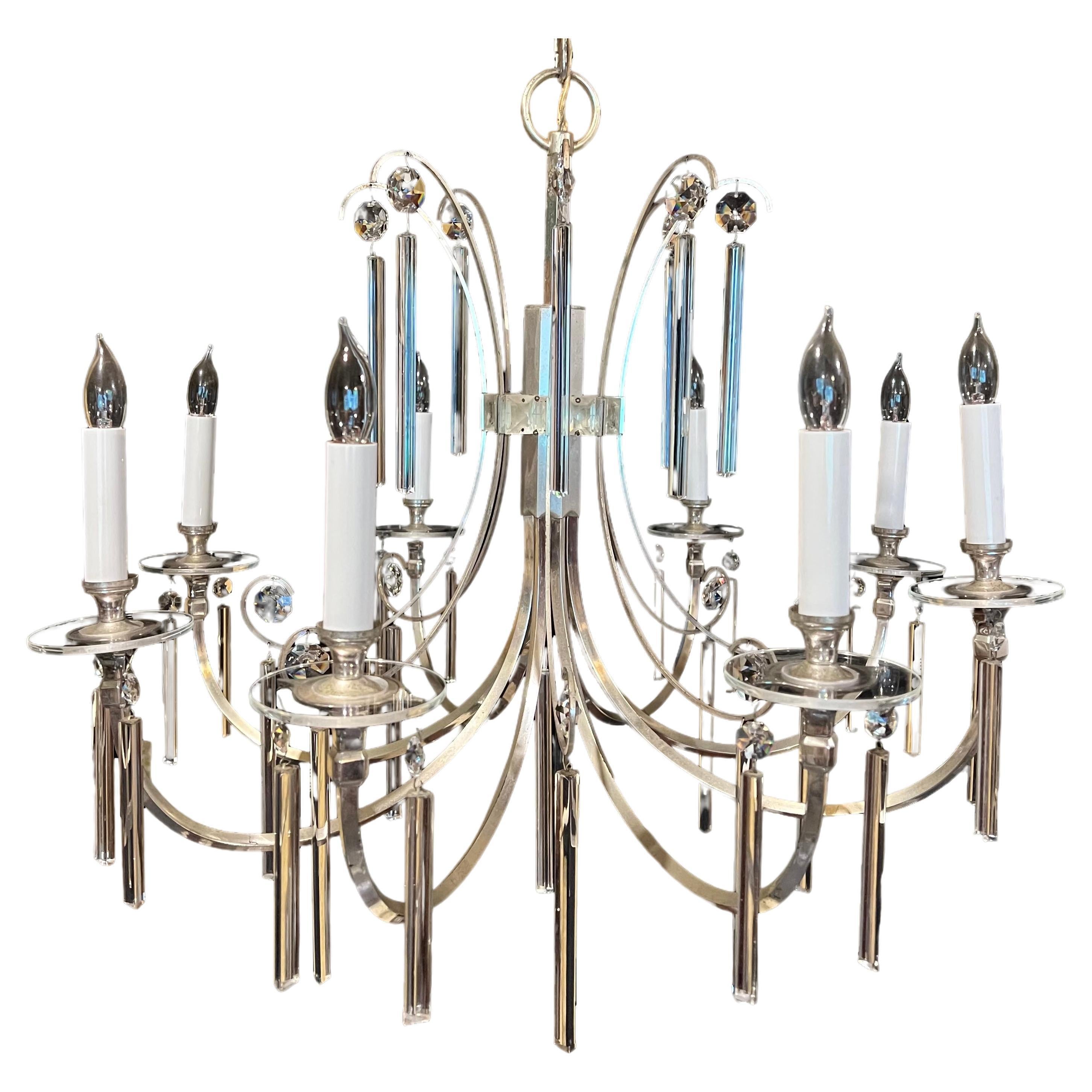 Seldom Seen Modernist Silver and Crystal Chandelier by Gaetano Sciolari