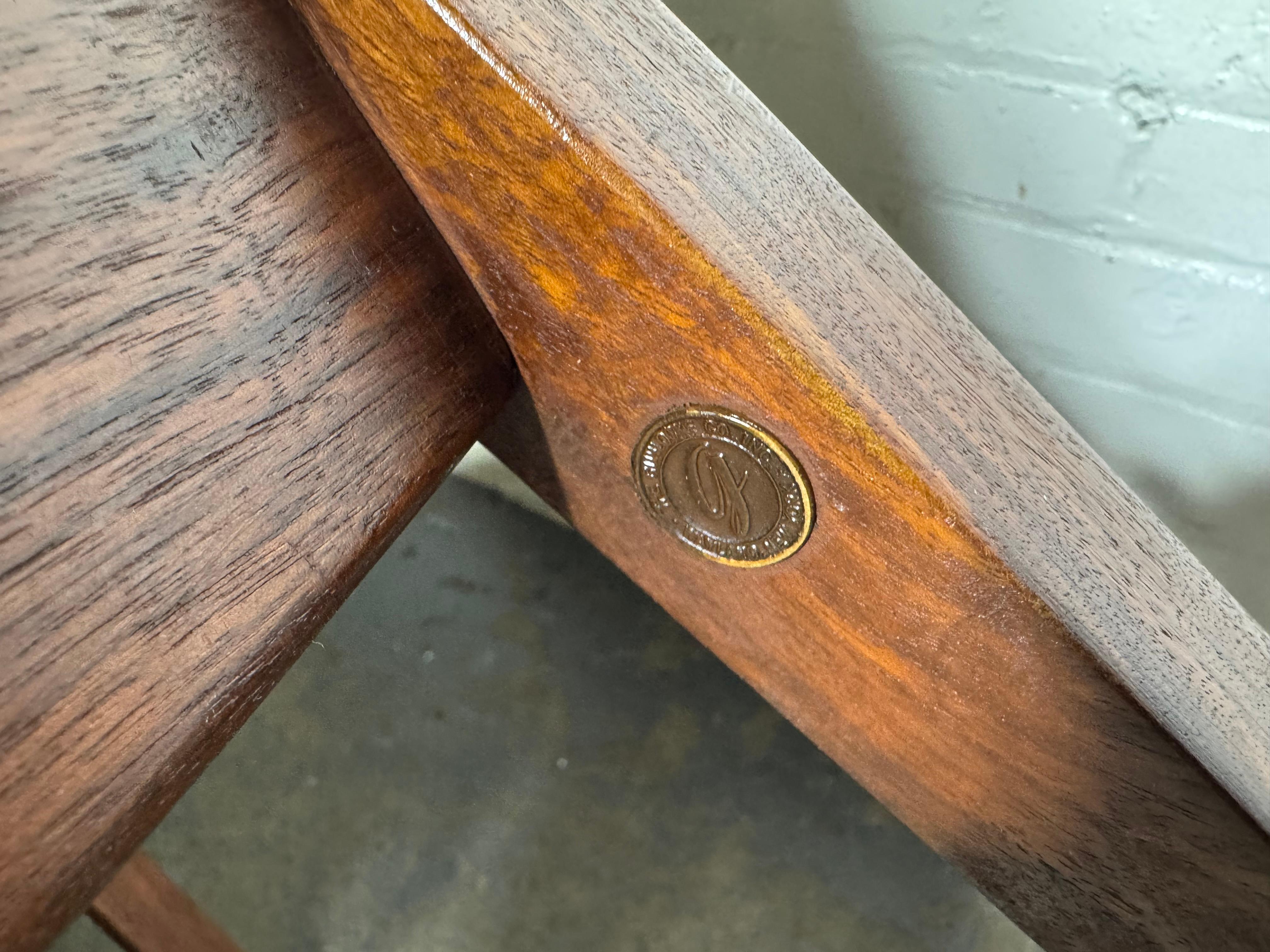 Seldom seen pair modernist walnut and leather lounge chairs made by Gunlocke For Sale 6