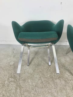 Seldom Seen Pair of Early Saarinen/Knoll Executive Armchairs, Aluminum Bases