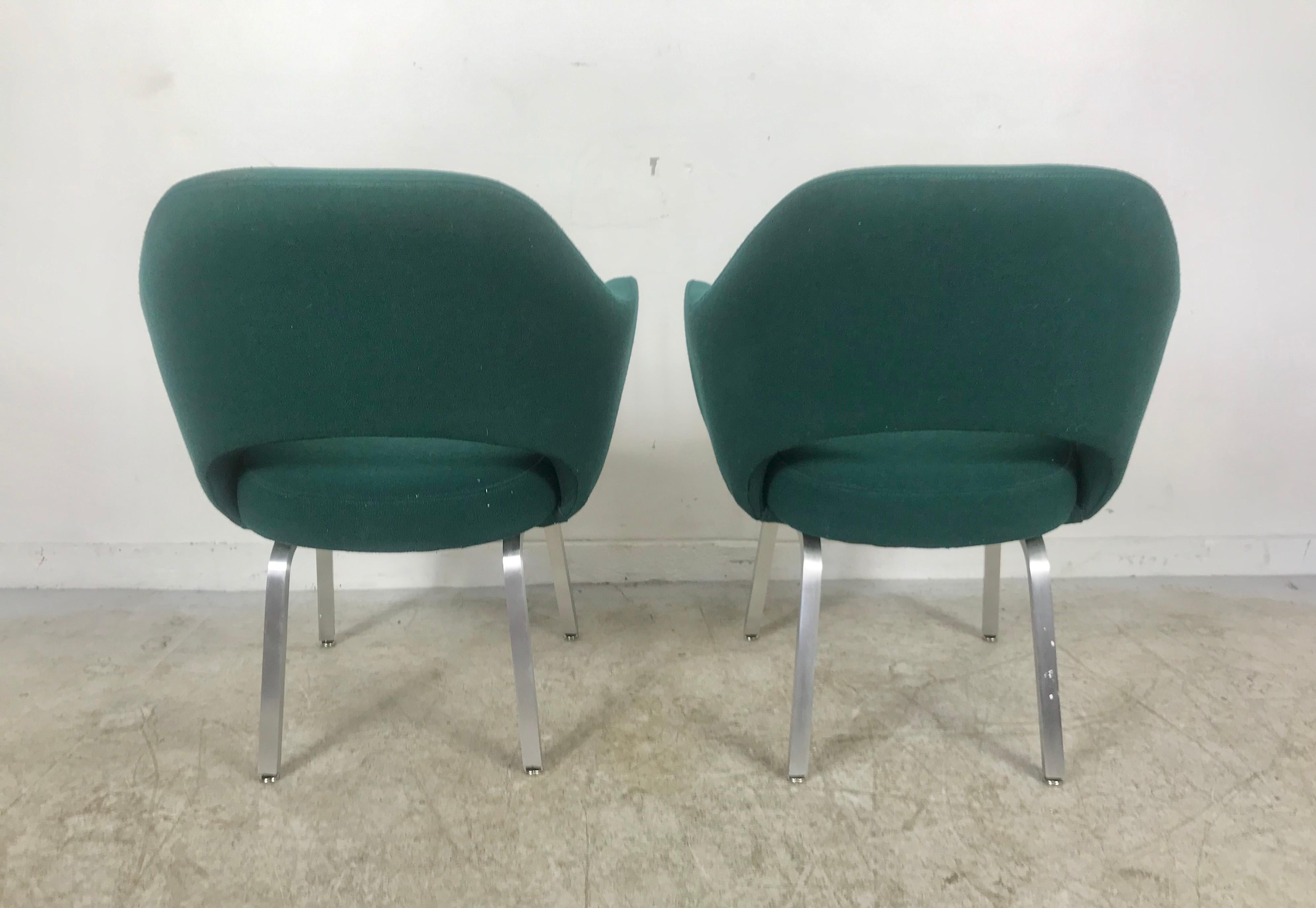 Seldom Seen Pair of Early Saarinen/Knoll Executive Armchairs, Aluminum Bases For Sale 1
