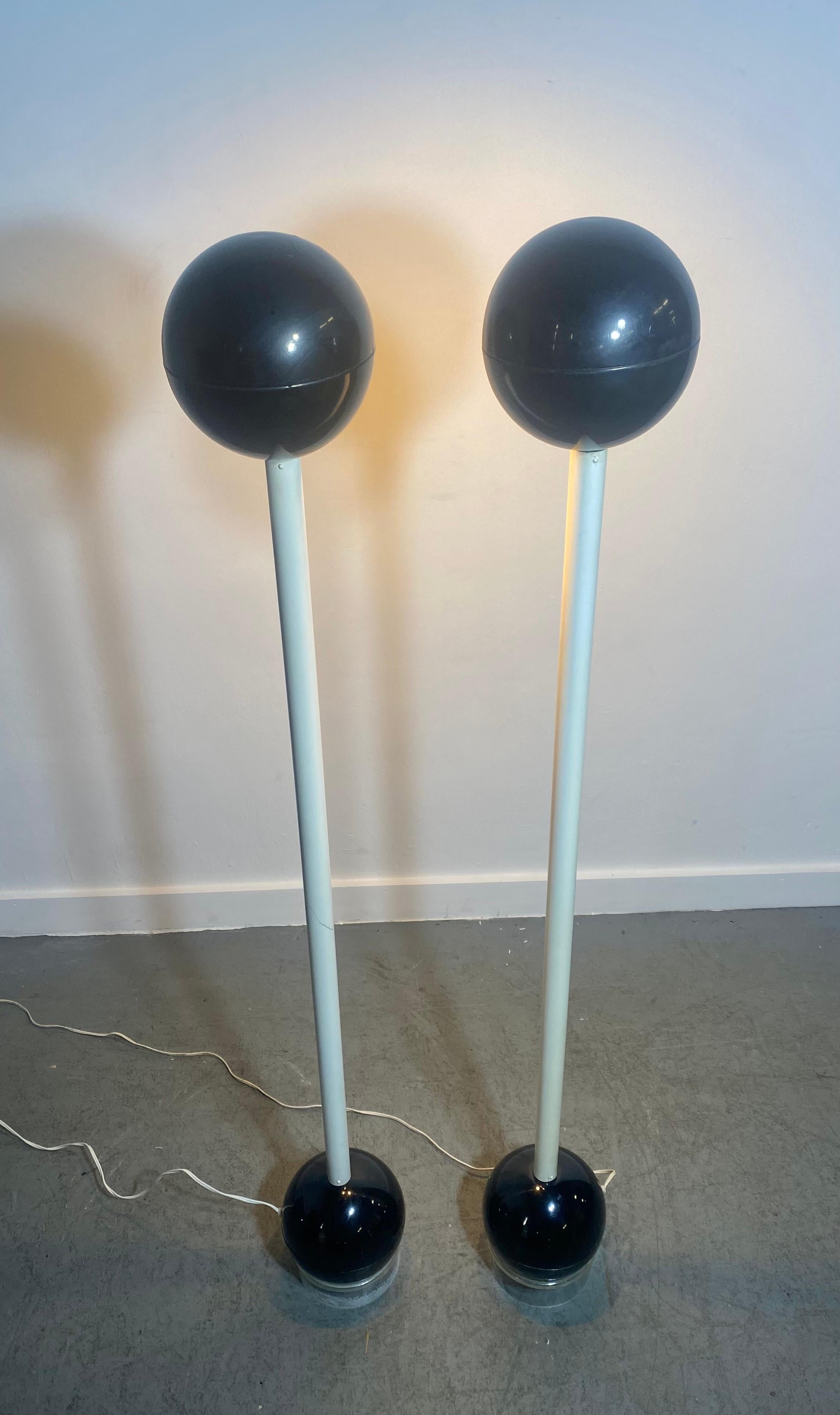 Seldom Seen Pr. Barbell Floor Lamps by Designer John Mascheroni for Kovacs In Good Condition For Sale In Buffalo, NY