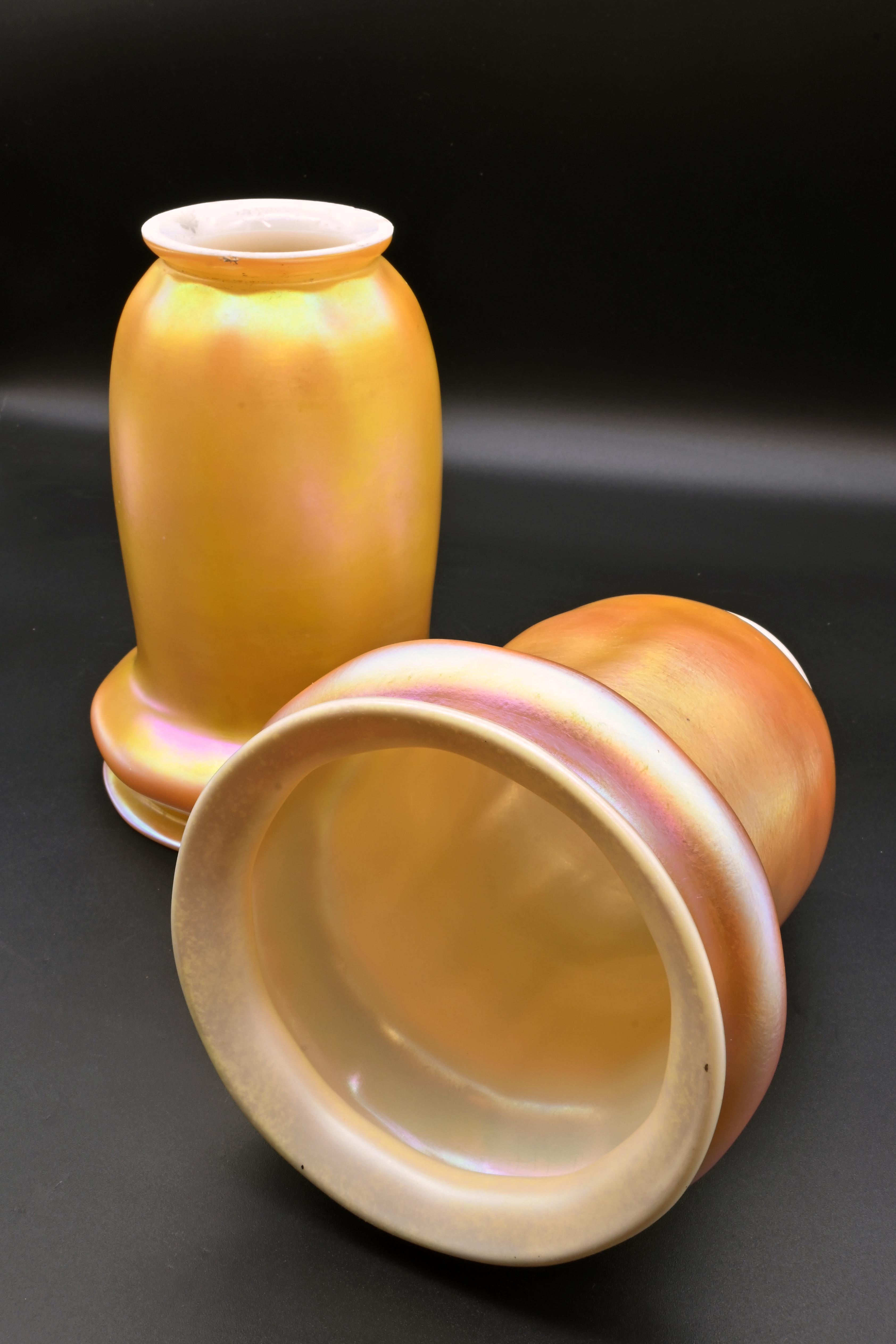 Hand-Crafted Seldom Seen Steuben Golden Arene & Calcite American Art Glass Shades For Sale
