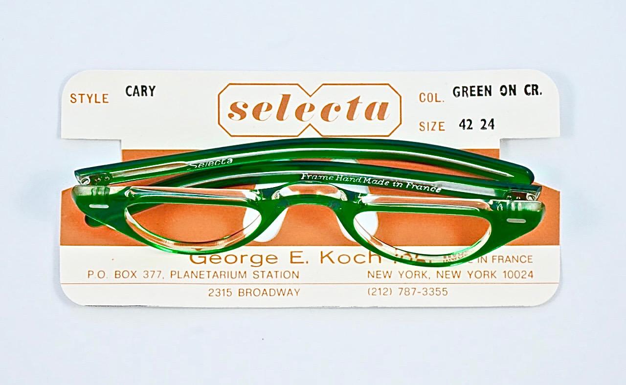 Selecta Emerald Green on Yellow Cat Reading Eyeglass Frames 1960s For Sale 1