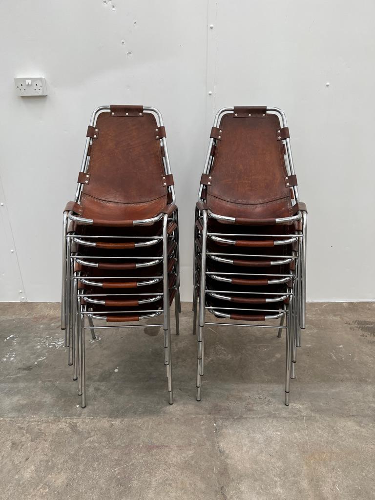 Selected by Charlotte Perriand for Les Arcs Ski Resort, 12 Leather Dining Chairs For Sale 5