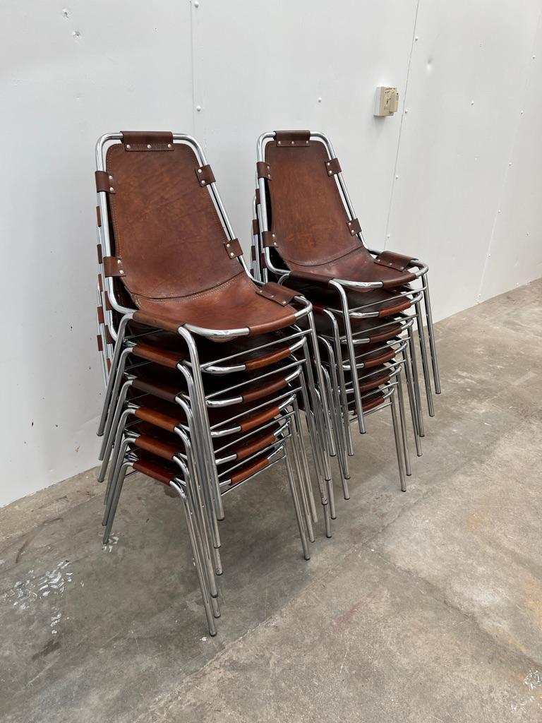 Selected by Charlotte Perriand for Les Arcs Ski Resort, 12 Leather Dining Chairs For Sale 6