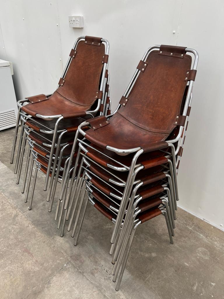 Selected by Charlotte Perriand for Les Arcs Ski Resort, 12 Leather Dining Chairs For Sale 7