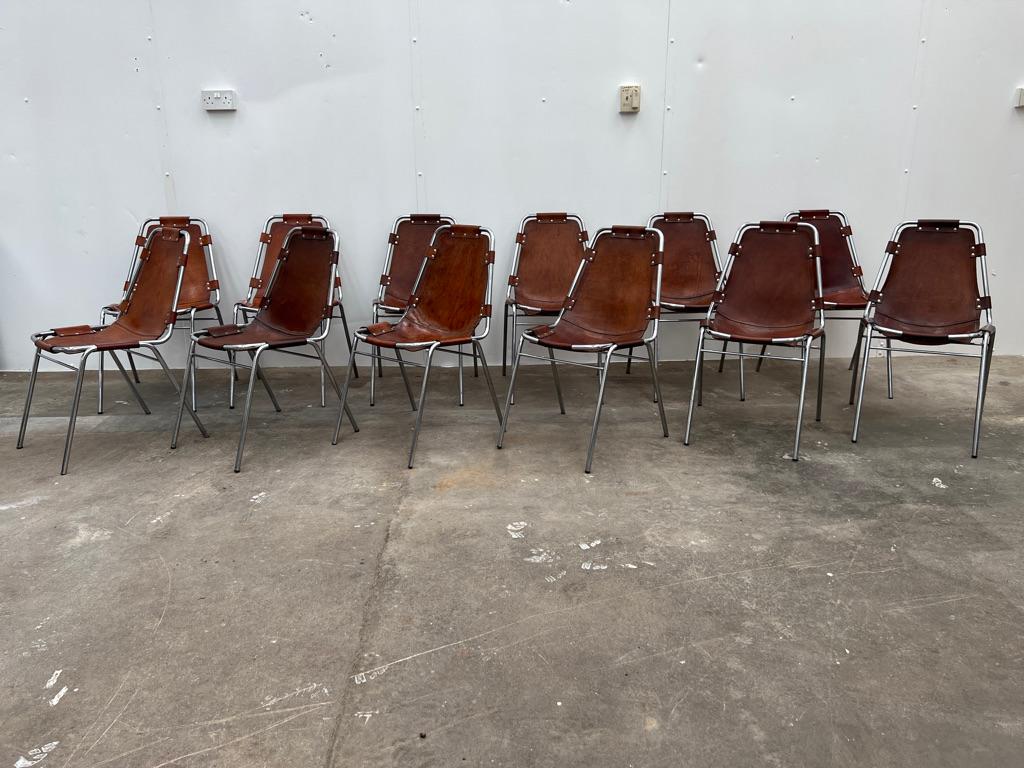 Mid-Century Modern Selected by Charlotte Perriand for Les Arcs Ski Resort, 12 Leather Dining Chairs For Sale