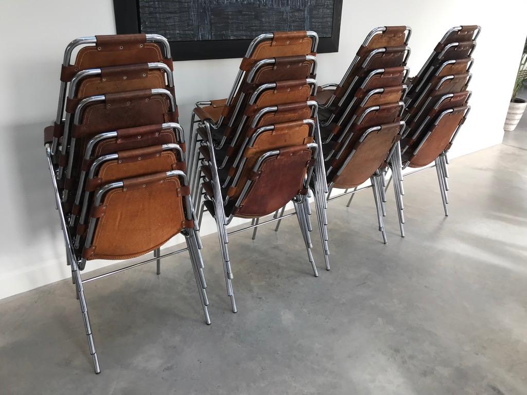 Metal Selected by Charlotte Perriand for Les Arcs Ski Resort, 24 Leather Dining Chairs For Sale