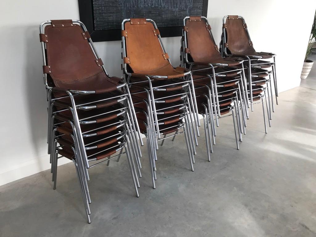 Selected by Charlotte Perriand for Les Arcs Ski Resort, 24 Leather Dining Chairs For Sale 1