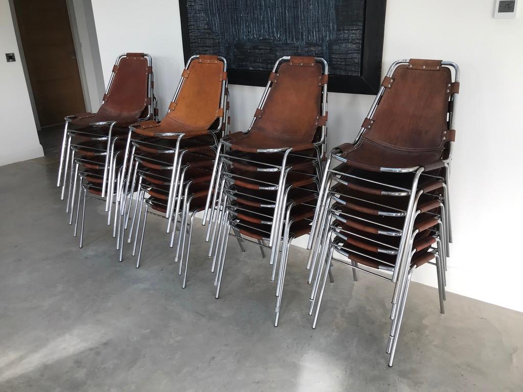 Selected by Charlotte Perriand for Les Arcs Ski Resort, 24 Leather Dining Chairs For Sale 2