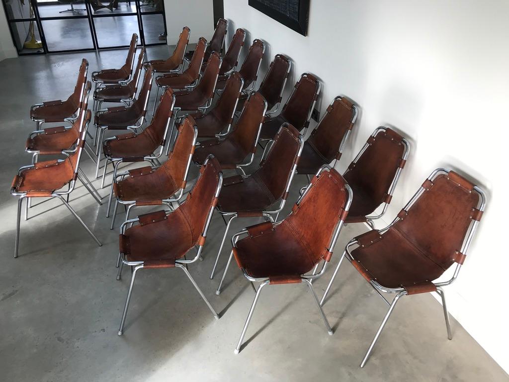 Mid-Century Modern Selected by Charlotte Perriand for Les Arcs Ski Resort, 24 Leather Dining Chairs For Sale