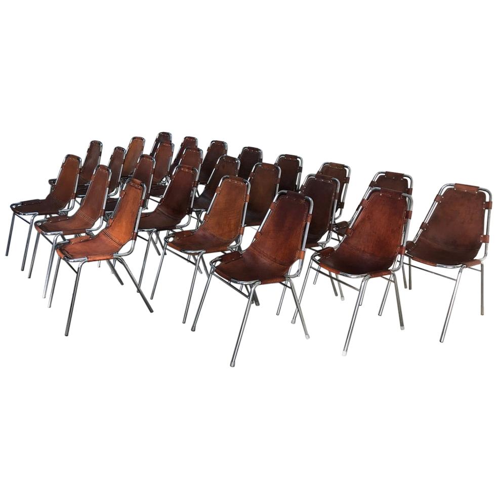 Selected by Charlotte Perriand for Les Arcs Ski Resort, 24 Leather Dining Chairs For Sale