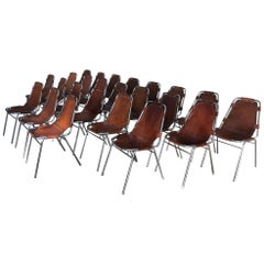 Selected by Charlotte Perriand for Les Arcs Ski Resort, 24 Leather Dining Chairs