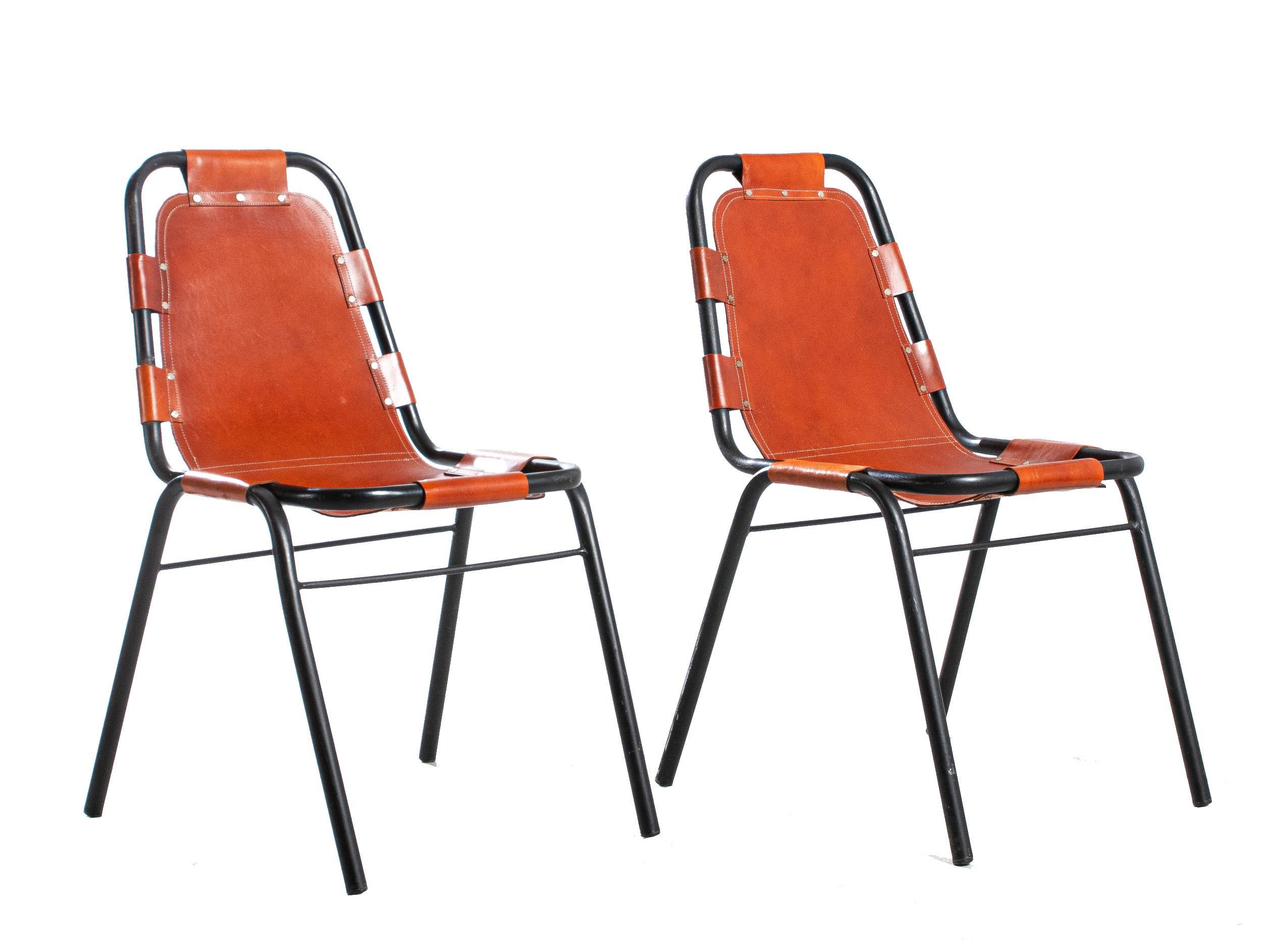 Modern Selected by Charlotte Perriand for Les Arcs Ski Resort, Four Leather Chairs