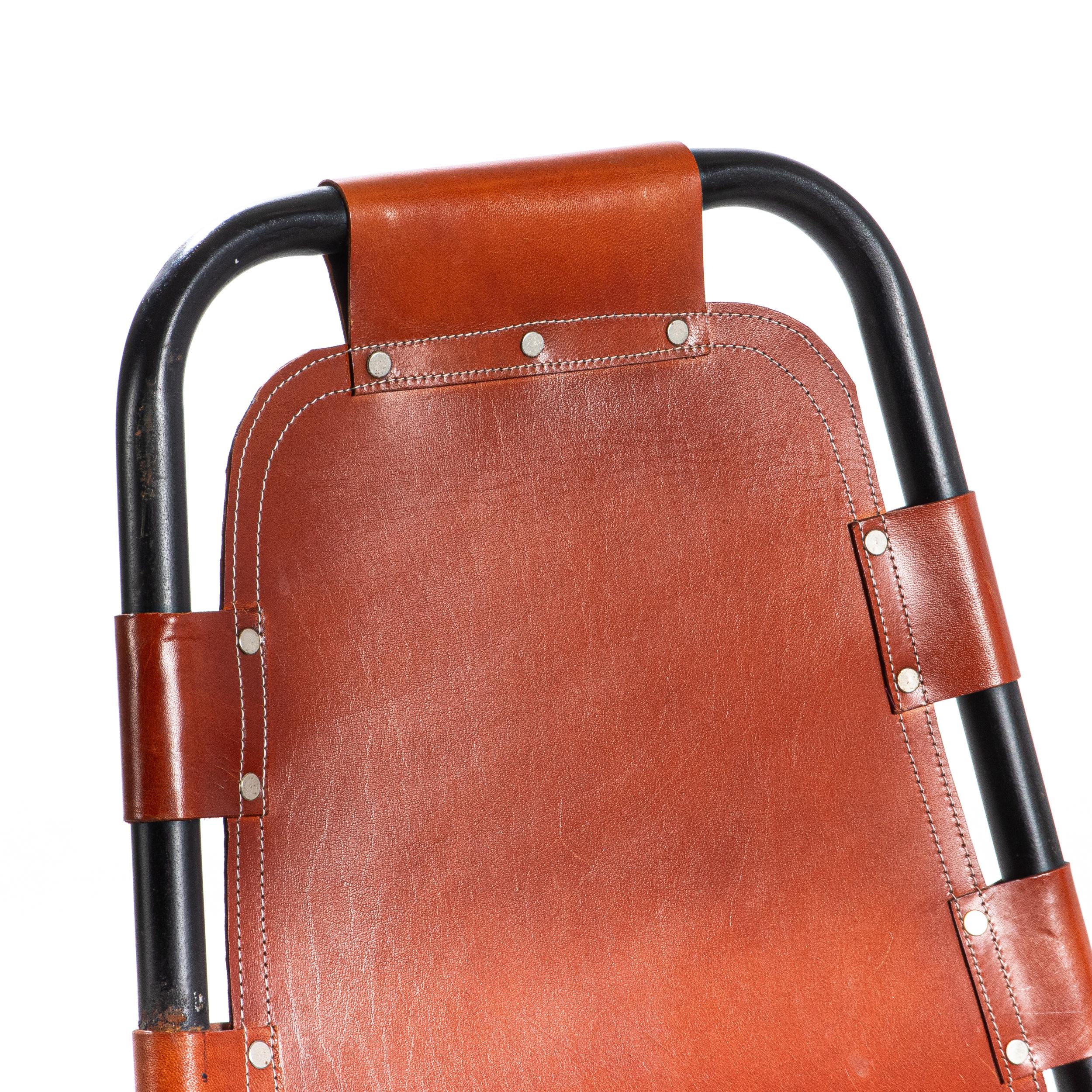 French Selected by Charlotte Perriand for Les Arcs Ski Resort, Four Leather Chairs
