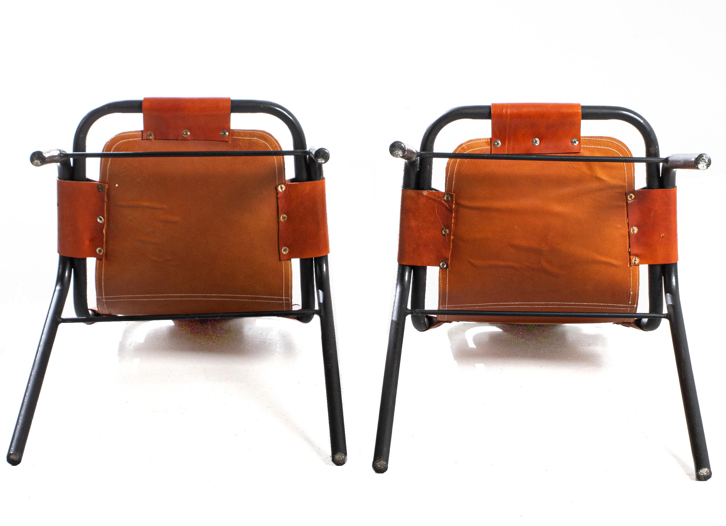 Selected by Charlotte Perriand for Les Arcs Ski Resort, Four Leather Chairs In Good Condition In Stockholm, SE