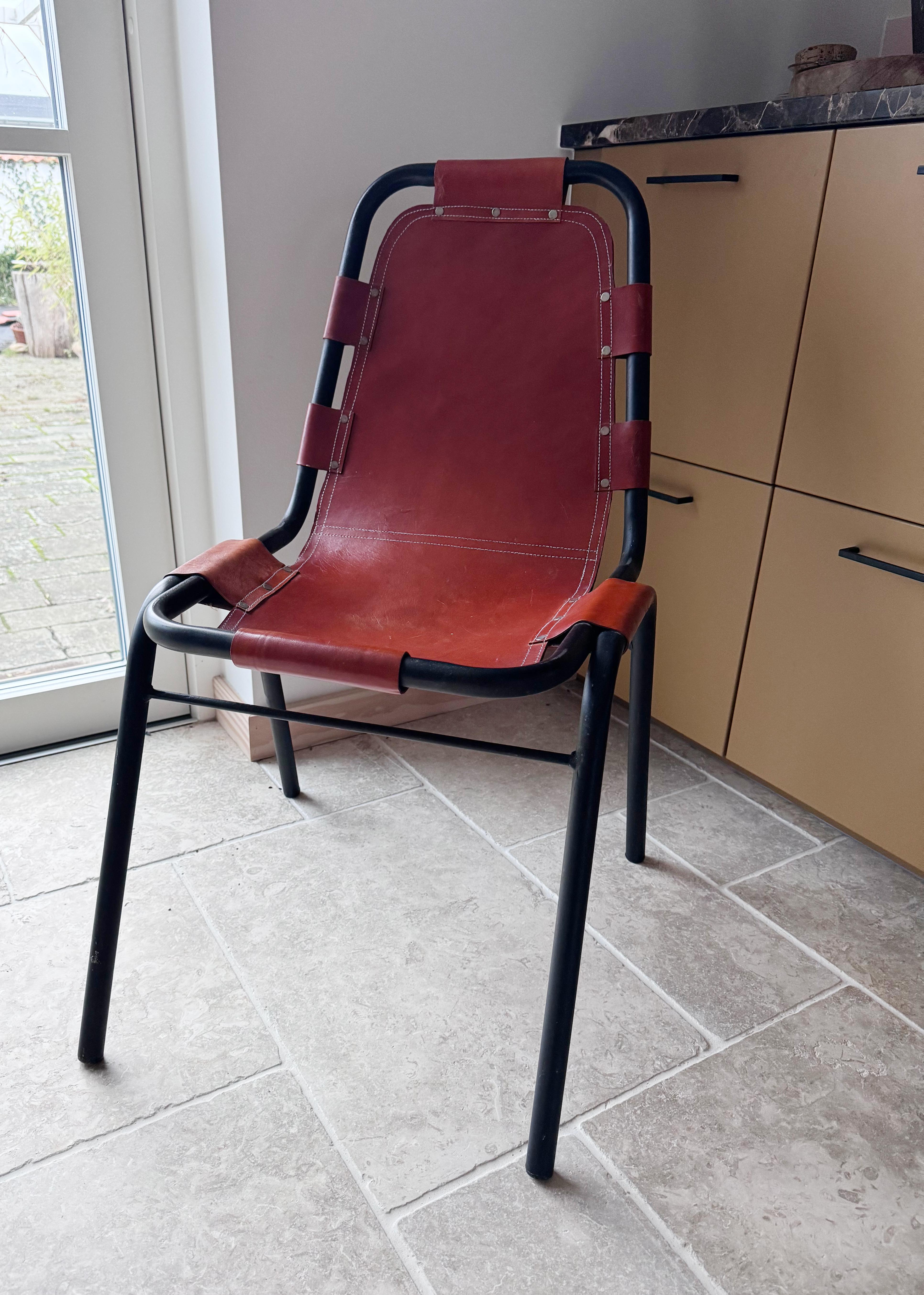 Late 20th Century Selected by Charlotte Perriand for Les Arcs Ski Resort, Four Leather Chairs