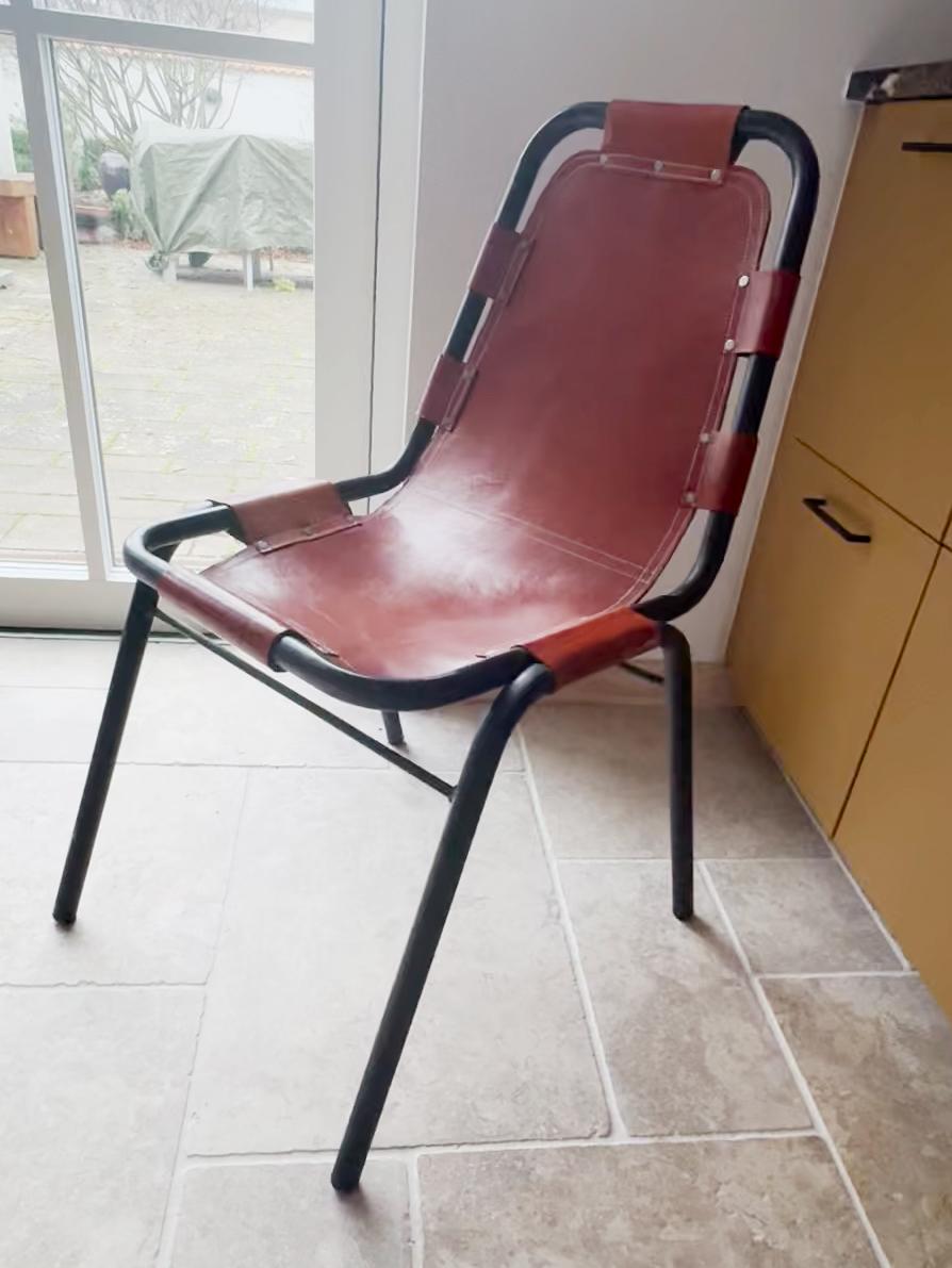 Metal Selected by Charlotte Perriand for Les Arcs Ski Resort, Four Leather Chairs