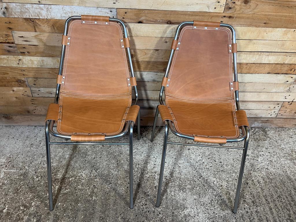 Mid-Century Modern Selected by Charlotte Perriand for Les Arcs Ski Resort, Leather Dining Chairs For Sale