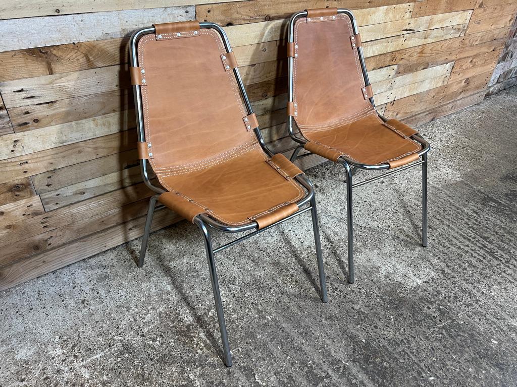 20th Century Selected by Charlotte Perriand for Les Arcs Ski Resort, Leather Dining Chairs For Sale