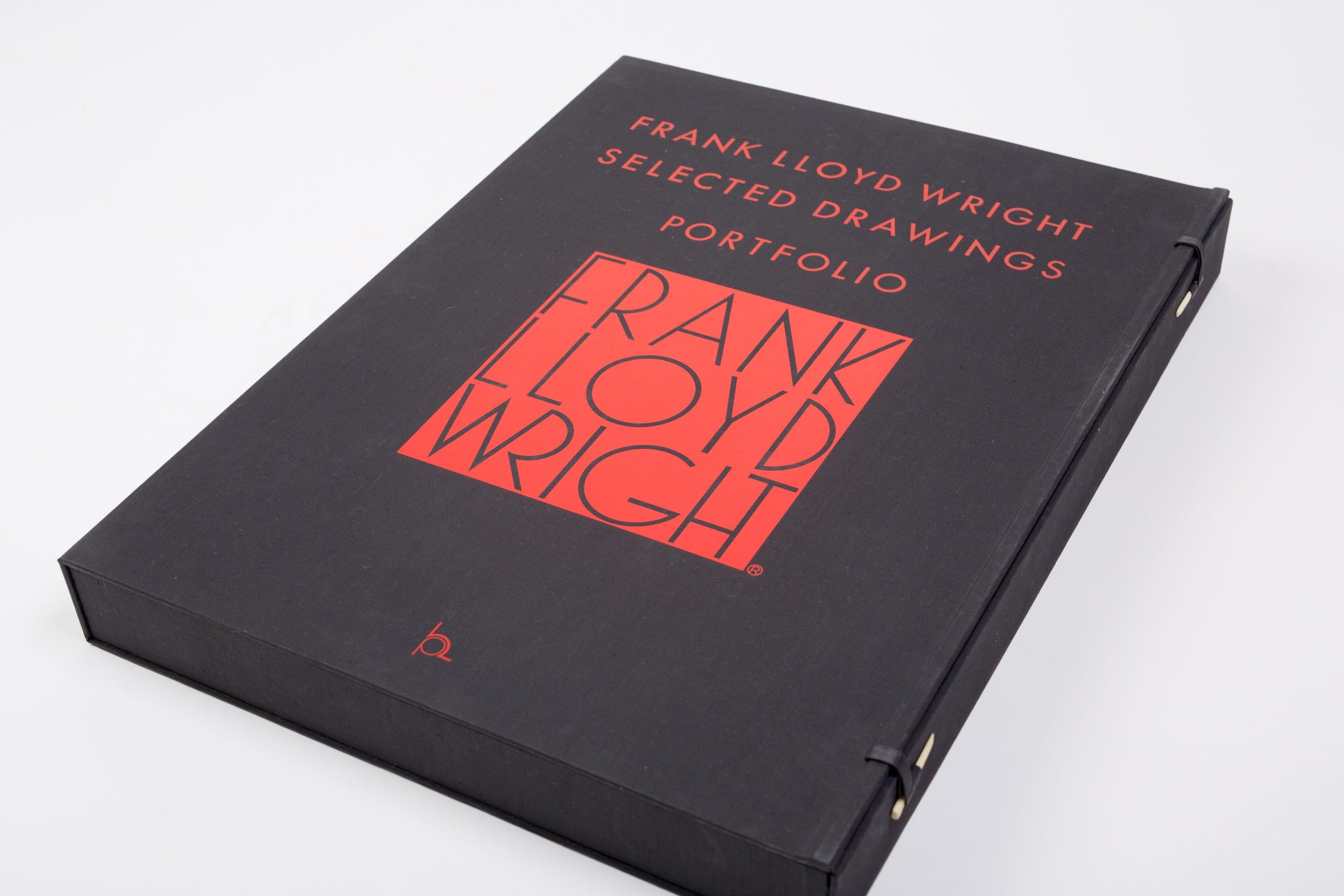 Wright, Frank Lloyd. Selected drawings portfolio volume 1. New York: Horizon Press, 1977. Edition #A201/500. Large folio, 50 color plates, contained within a black cloth case. 

Presented is Volume 1 of Frank Lloyd Wright’s Selected Drawing