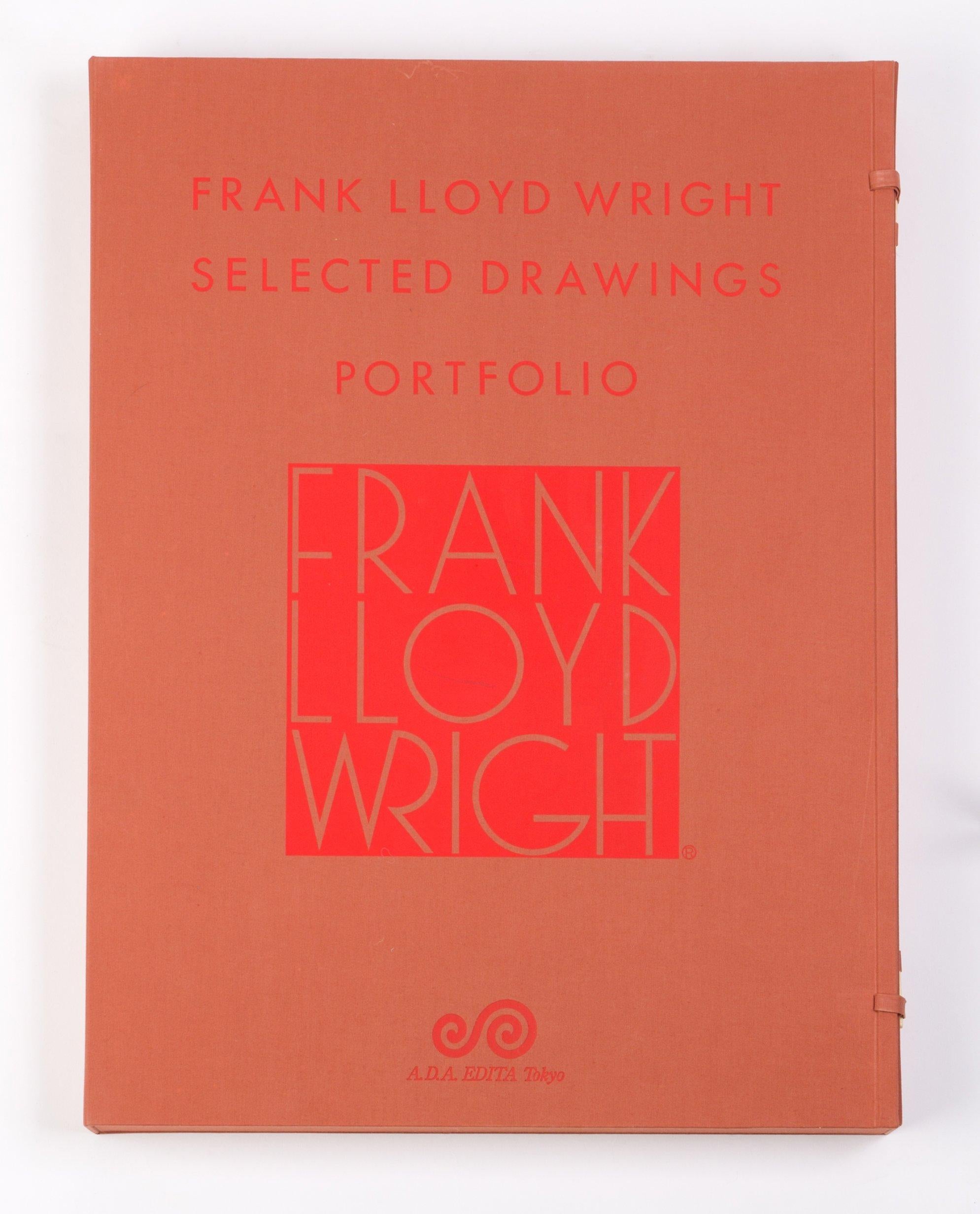 Wright, Frank Lloyd. Selected drawings portfolio volume 3. Tokyo: A.D.A. Editia, 1982. Edition #A447/500. Large folio, 50 color plates, contained within a terracotta cloth case.

Presented is volume 3 of Frank Lloyd Wright’s selected drawing