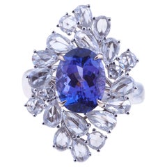 Selected Intense Blue Tanzanite Ring White Gold with Diamonds
