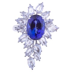 Selected Intense Blue Tanzanite Ring White Gold with Diamonds