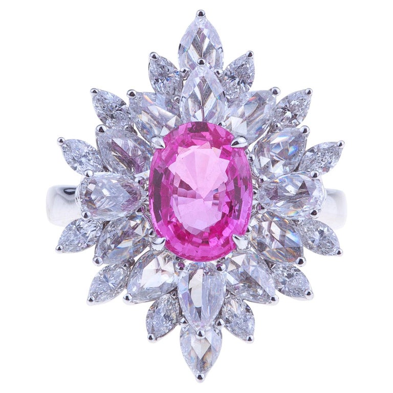 Selected Pink Sapphire Ring White Gold with Diamonds  For Sale