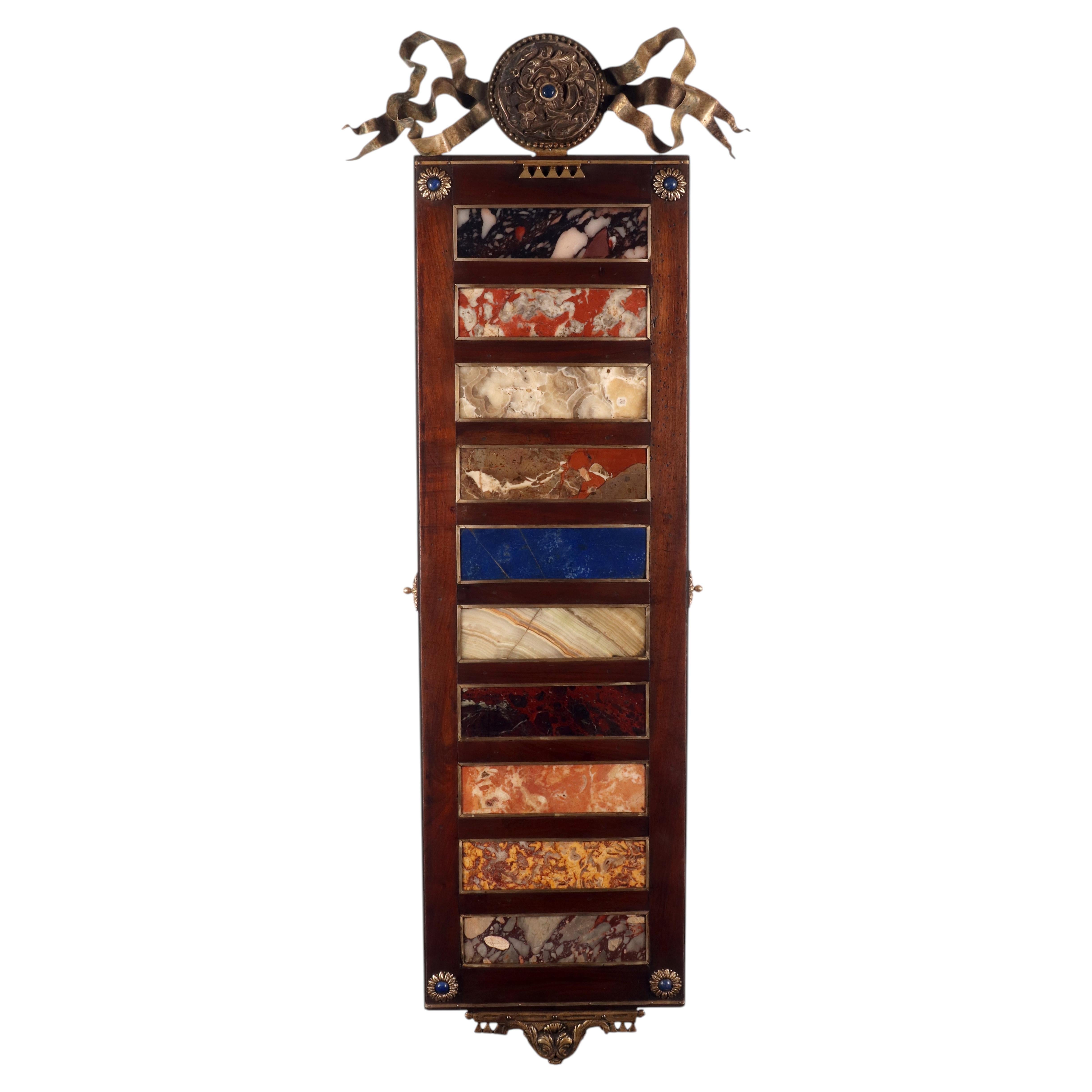Selection of 10 antique Grand Tour marquetry marbles, bronze, wood Italy 1800.