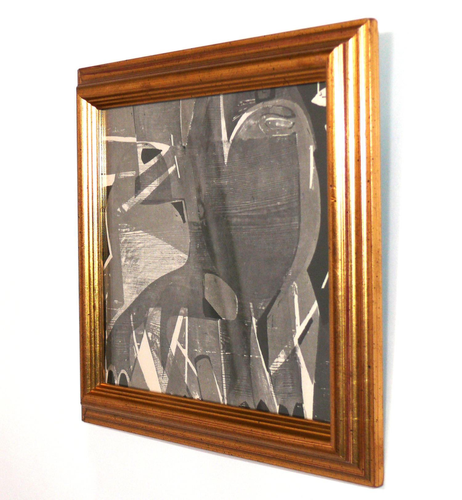 Mid-Century Modern Selection of Abstract Black and White Woodcuts by Hap Grieshaber in Gilt Frames For Sale
